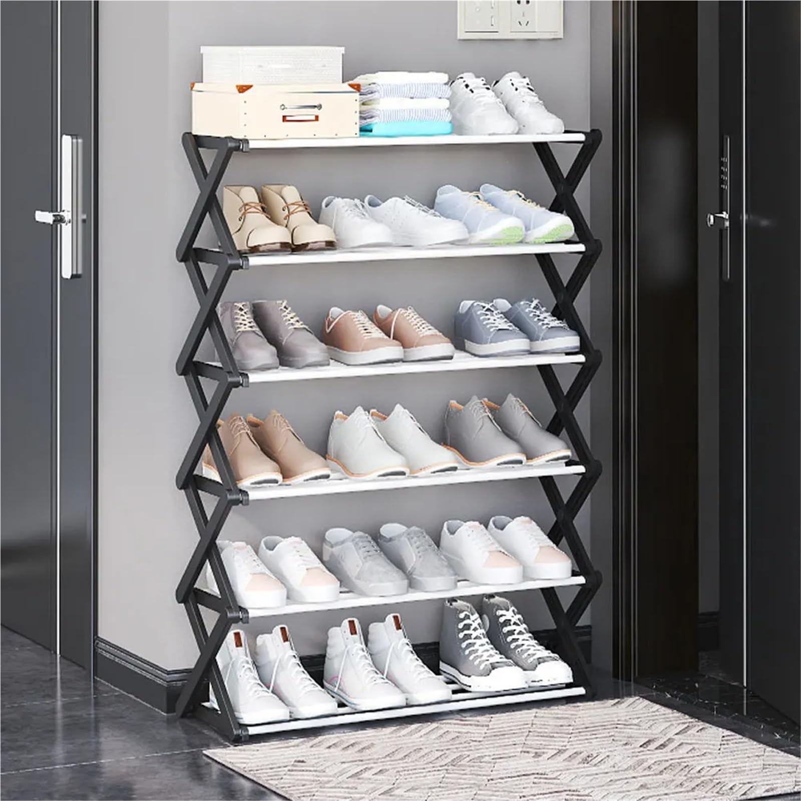 Black Foldable Multi-Tier Shoe Rack Closet Living Room