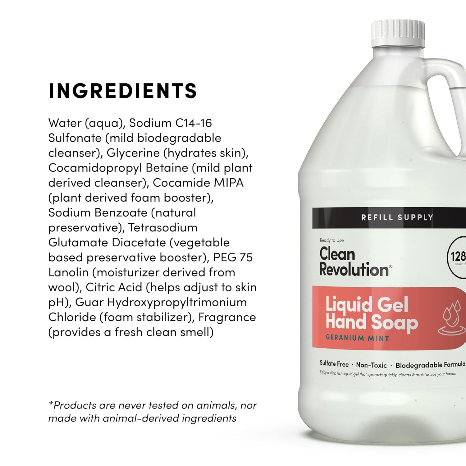 Clean Revolution Liquid Gel Hand Soap, Silky Rich Liquid, Quick Lather, Fast Rinsing, Contains Real Essential Oils (Geranium Mint) 128 Fl Oz - Image 10