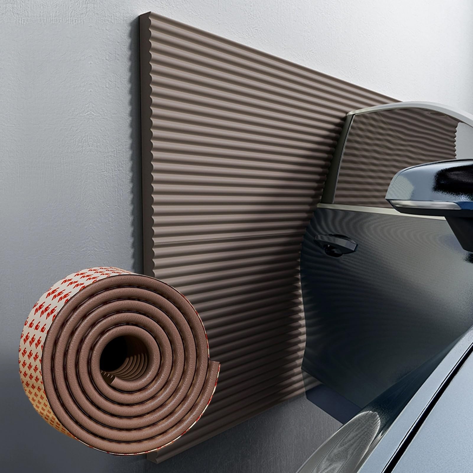 Garagen Wandschutz Garage Selbstklebend, für Auto Türkantenschutz, Garagen-Wandschutz Wandpolsterung, Kantenschutz Garage für Autotüren, Kann Geschnitten Werden Schaumstoff(Braun,500 cm x 20 cm)