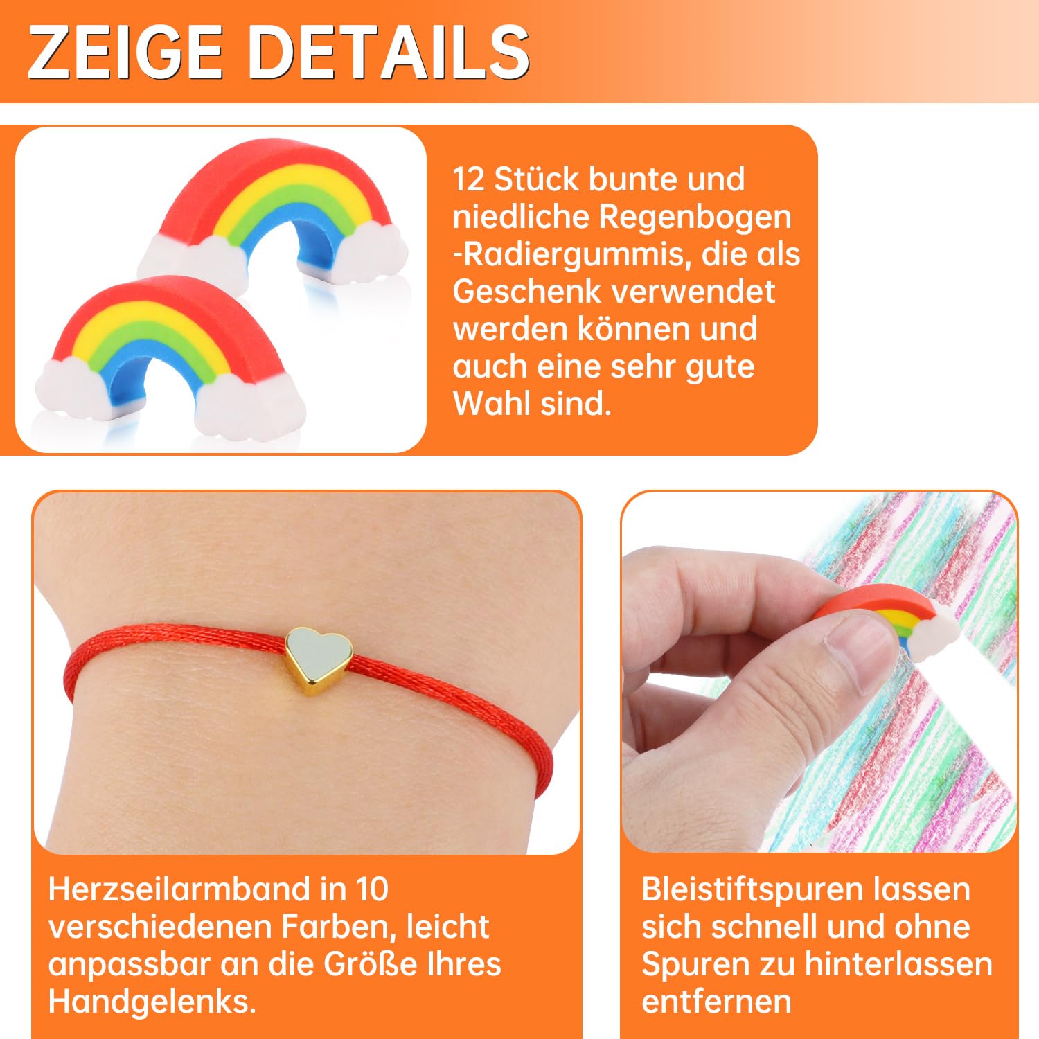 Dncvb 30Pcs Rainbow Coloured Pencils Set, 10 Colouring Pencils, 10 Erasers, 10 Friendship Bracelets - Image 4
