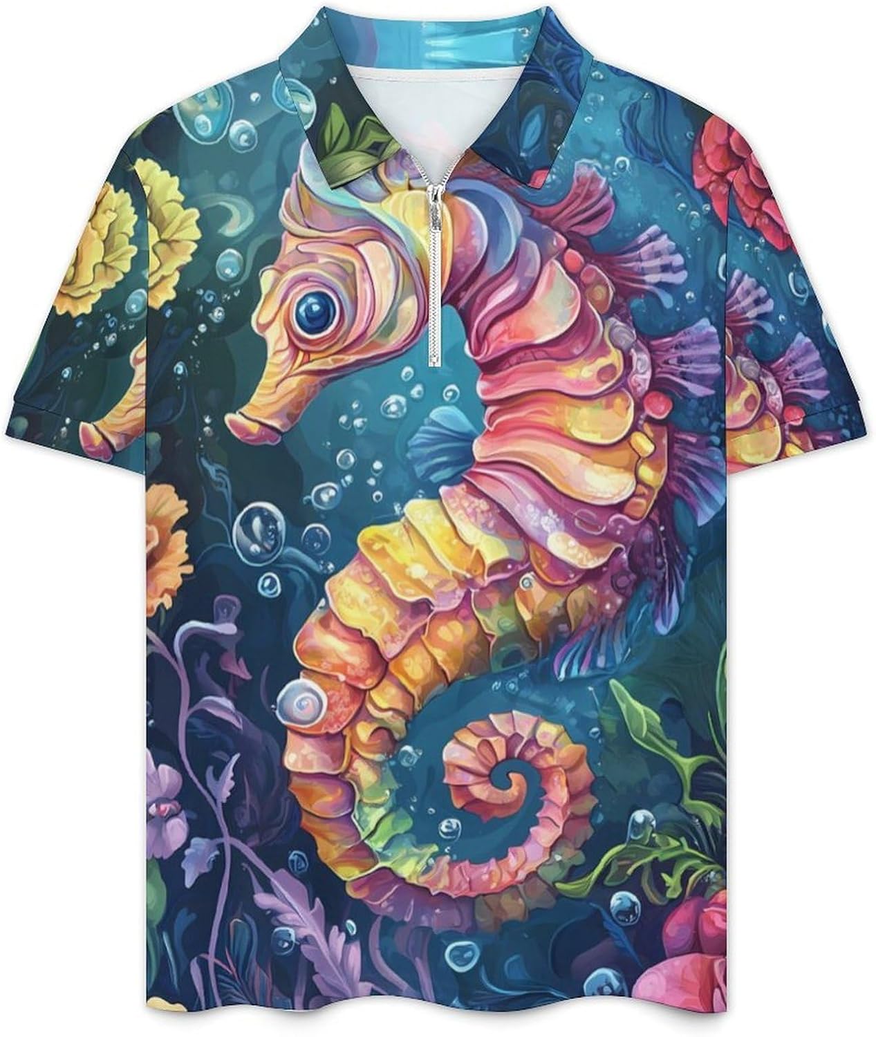 Beach Ocean Seahorse Mens Polo Shirts Track Suits 2 Piece Short Sleeve Sweatsuit 1/4 Zip Golf Loungewear for Sports