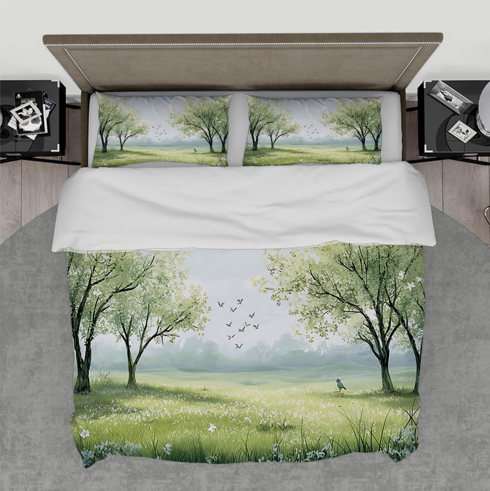 Housse de couette naturelle spring forest tree 240x260cm avec fermeture éclair de lit