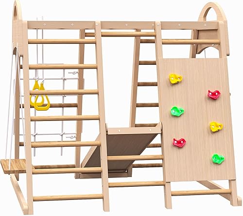 Miniatura 3 de Zona de juegos interior 7 en 1 juego de gimnasio de la selva para niños de 2 a 6 años - tobogán, pared de escalada, escalador de pared de cuerda,