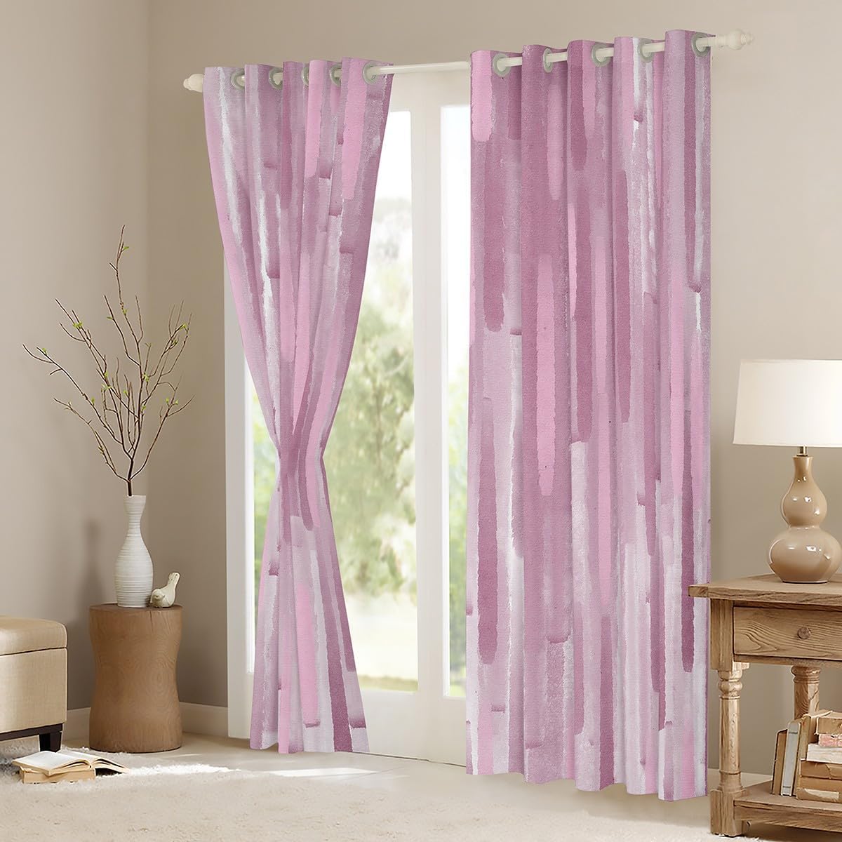 jejeloiu Kids Pink Curtains for Bedroom Living Room Strip Lines Darkening Drapes (2 Panels, 42 x 63 Inch) for Boys Girls Teens Decor Modern Art Blackout Curtains Abstract Window Treatments