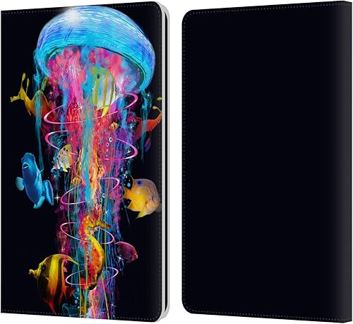 Vista 11 de Head Case Designs Dave Loblaw - Funda de piel con licencia oficial de Dave Loblaw con diseño subacuático de medusas rosadas compatible con Kindle