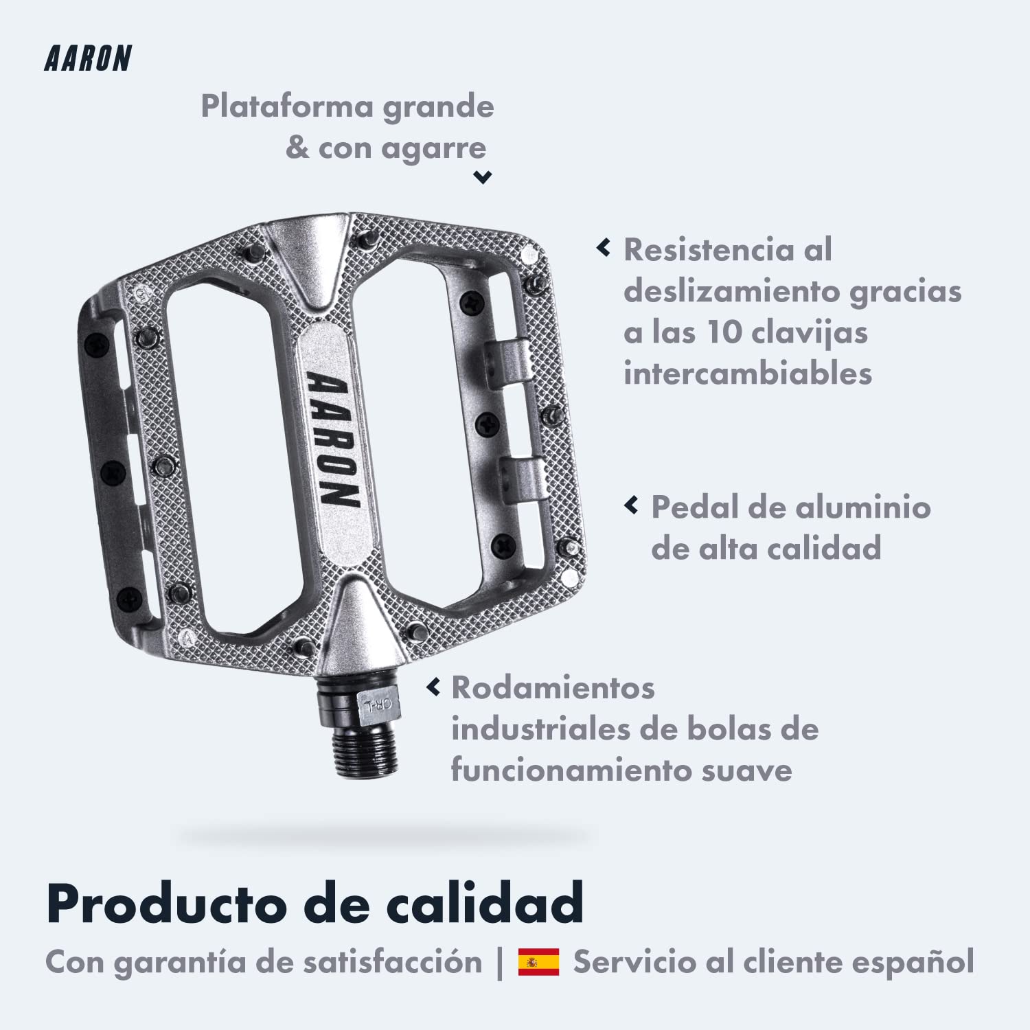 AARON Pedales para Bicicleta de montaña, Pedales Planos, Rock, con cojinetes de Calidad y un Agarre Superior, de Aluminio