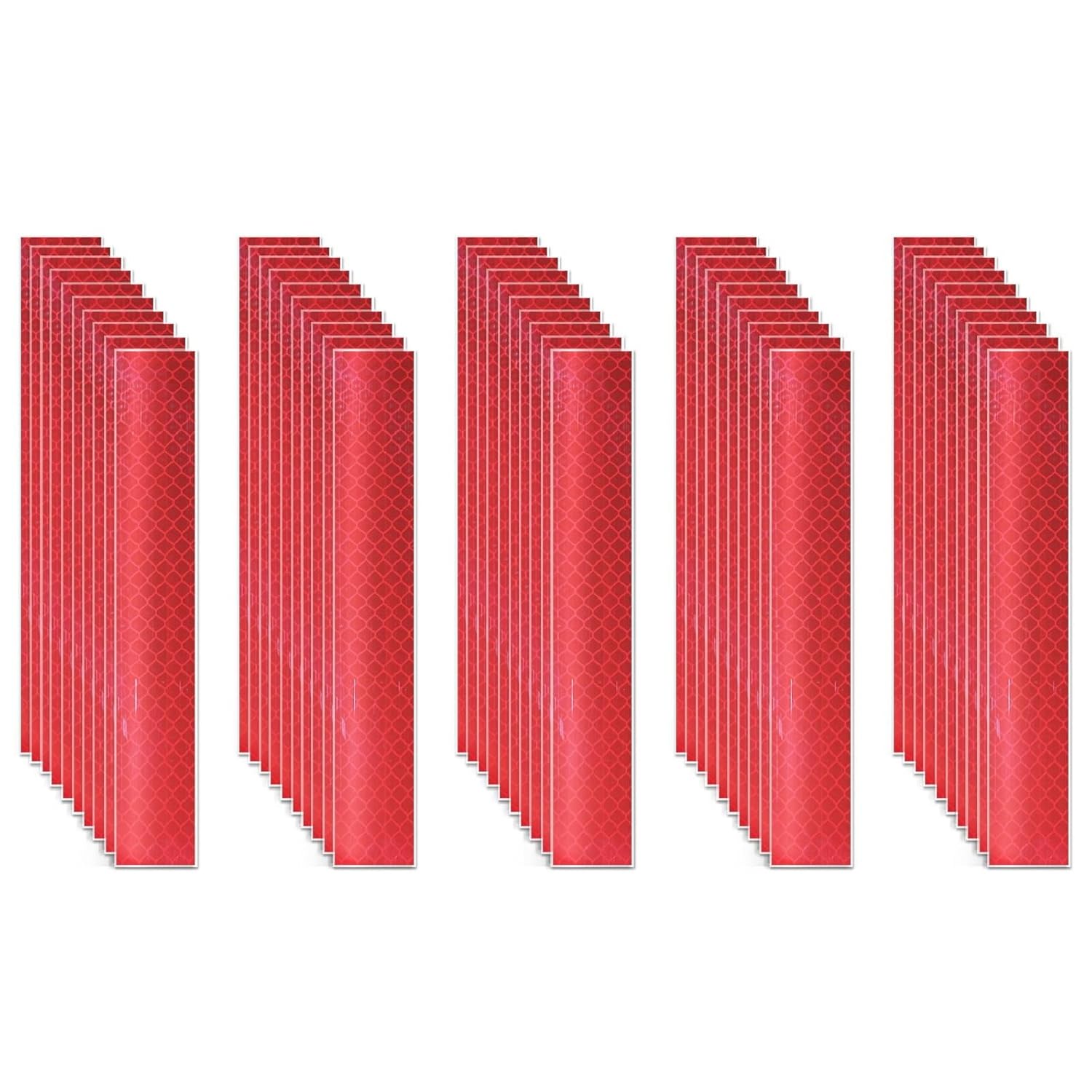 レッド反射ステッカー、50枚 1 x 6インチ 長方形反射シート、防水 高視認性 警告 安全粘着リフレクター 屋外反射テープ