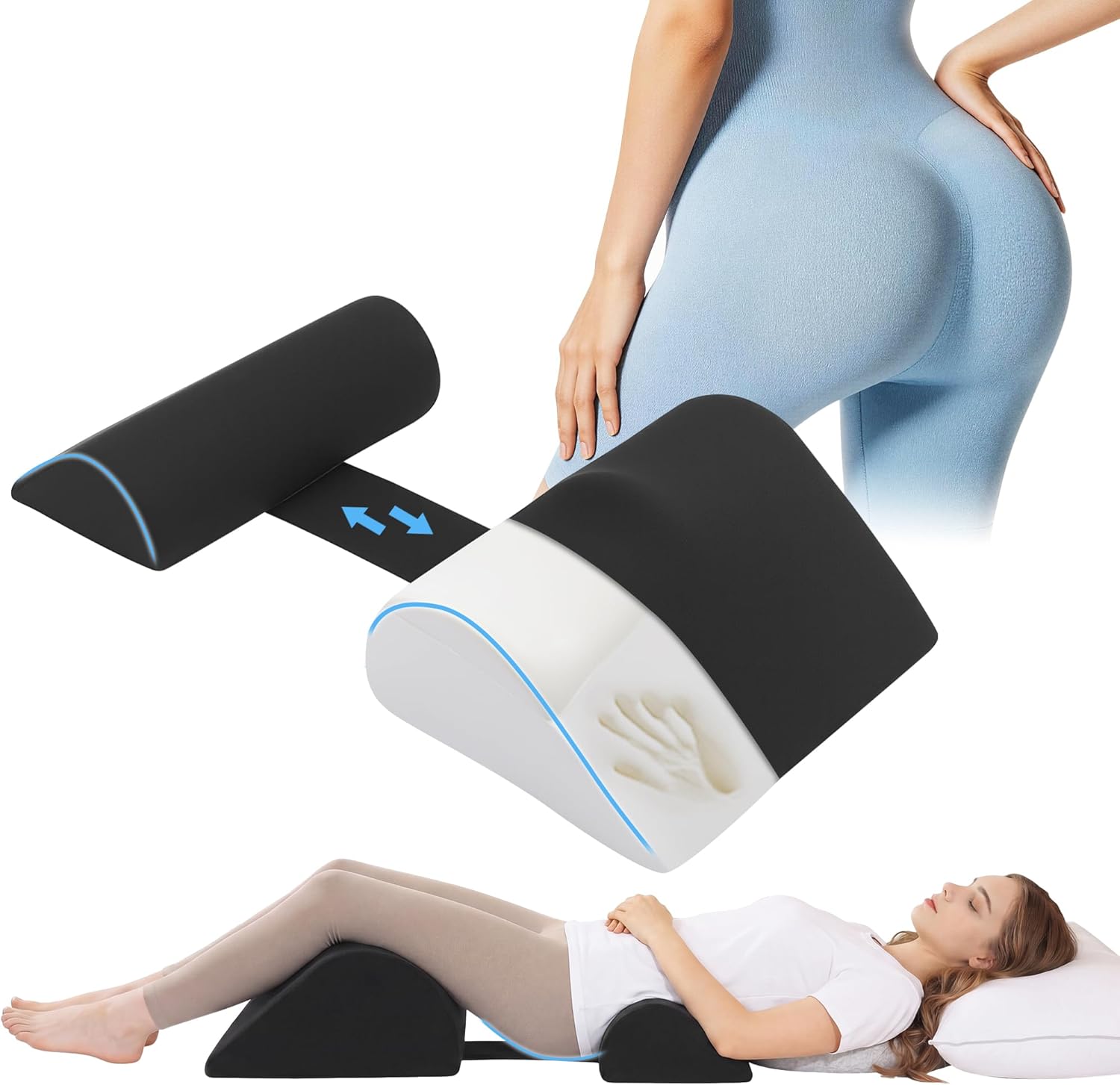 HOMBYS Adjustable BBL Pillow After Surgery with Strap, 2 PCS Set for Brazilian Butt Lift Recovery, Lumbar Support & Leg Wedge with Customizable Fit, Post-Op Must Haves for Sleeping, Pain Relief