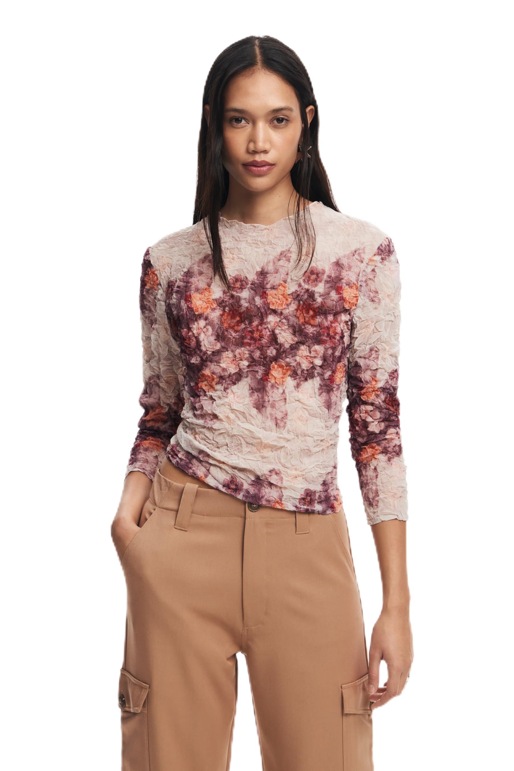 Desigual Damen Blau Women's Woman Woven 3/4 Sleeve Blouse, Blue, Medium