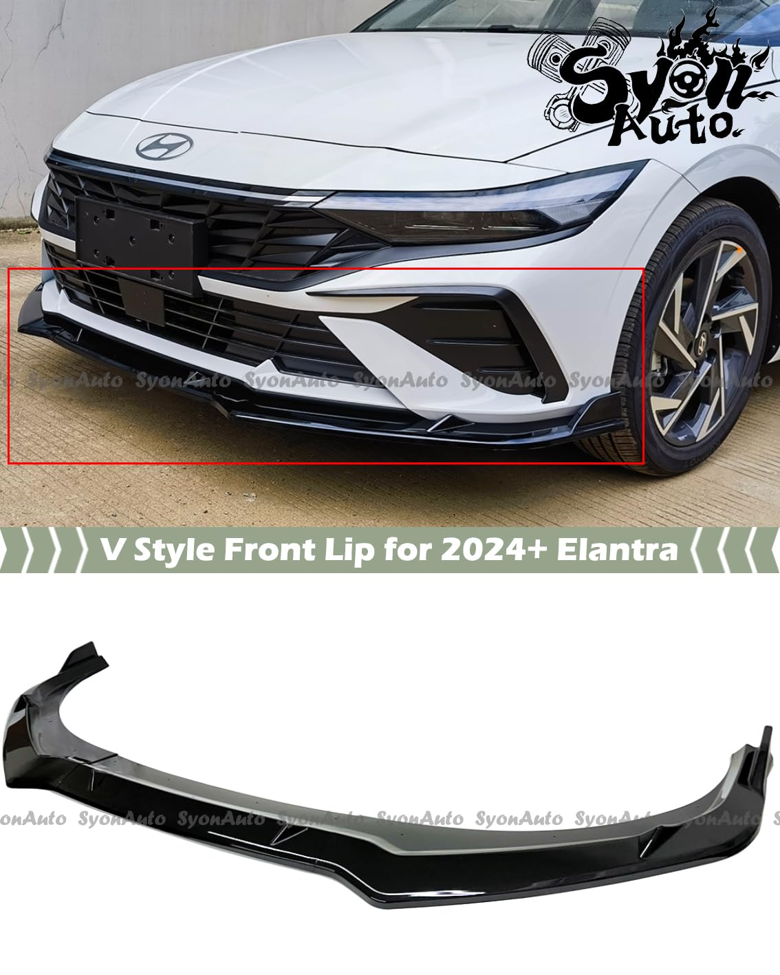 Gloss Black Front Bumper Lip Spoiler Kit For 2021 Hyundai Elantra - 3 Piece Body Kit, Easy Install 3 thumbnail image