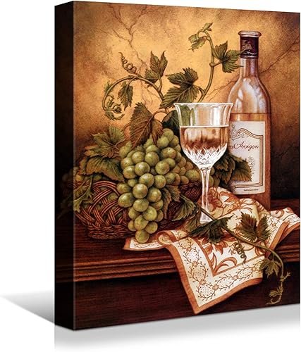 Looife Botella de vino de cocina, lienzo para pared, 29.9 x 39.8in, pintura vintage para copa de vino, impresión de pared, decoración moderna Art