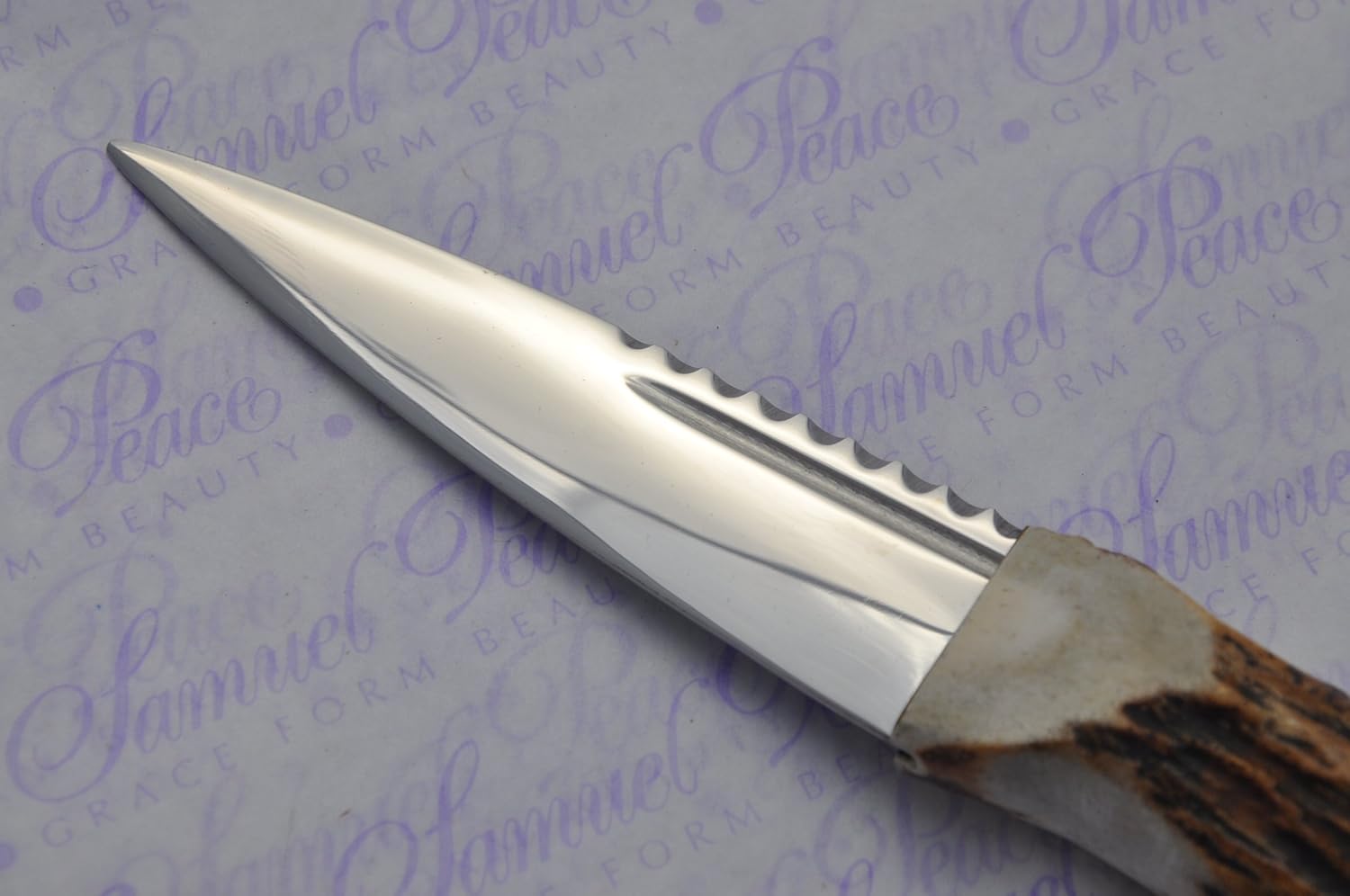 Genuine Sambar Stag Handle Sheffield Carbon Steel Sgian Dubh Boxed with Leather Sheath