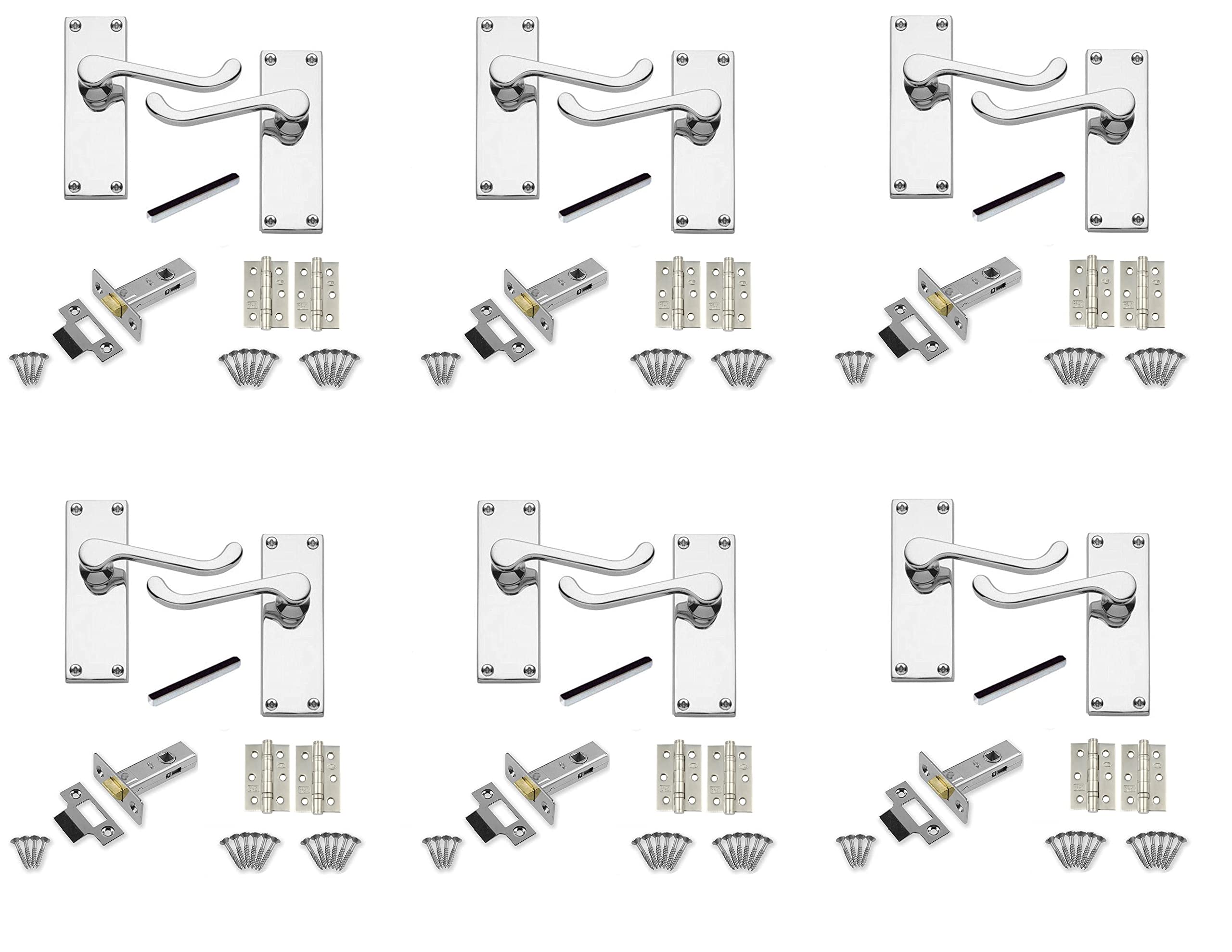 Golden Grace Polished Chrome Victorian Scroll Door Handle Set - 6 Pack