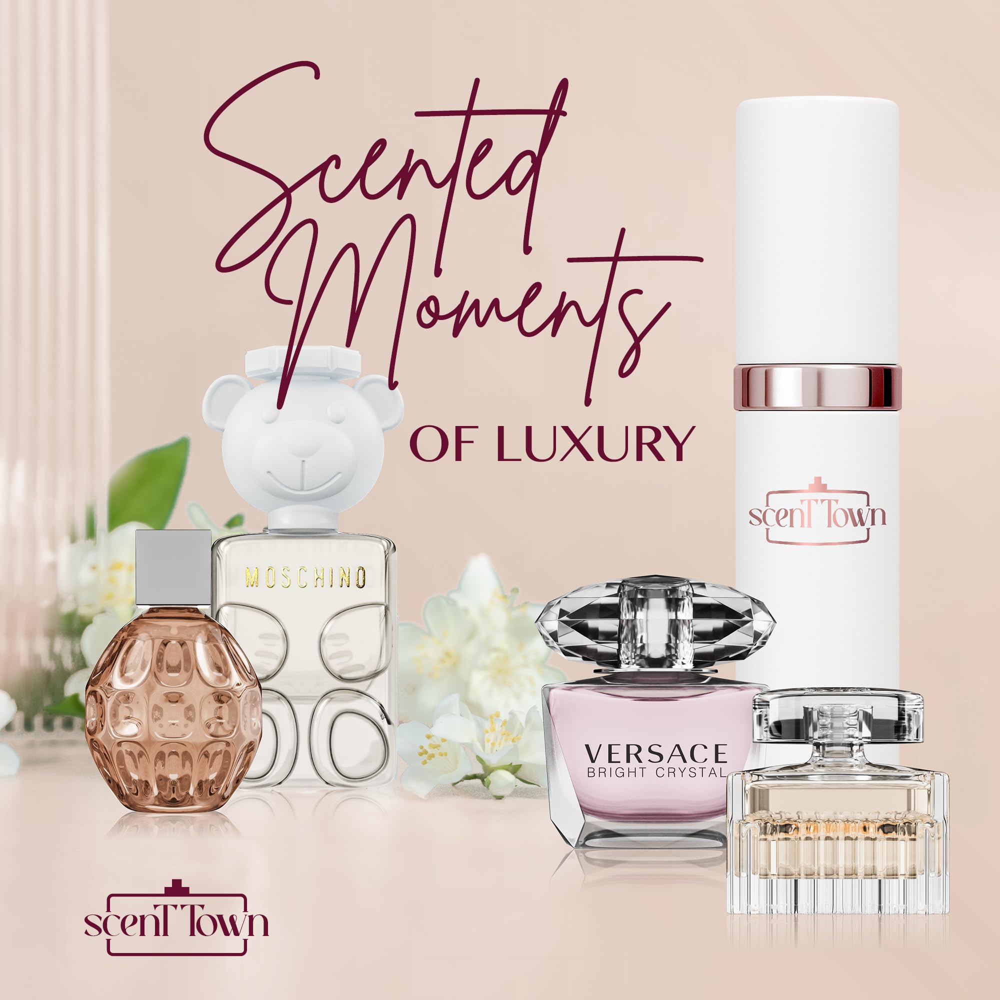 Women's Perfume Gift Sets Bundle Mini Bottle – Designer Womens Perfume Sampler Sets with Refillable Atomizer – Bundle Includes Versace, Moschino, Chloe, Jimmy Choo Travel Size 0.15 Oz Each