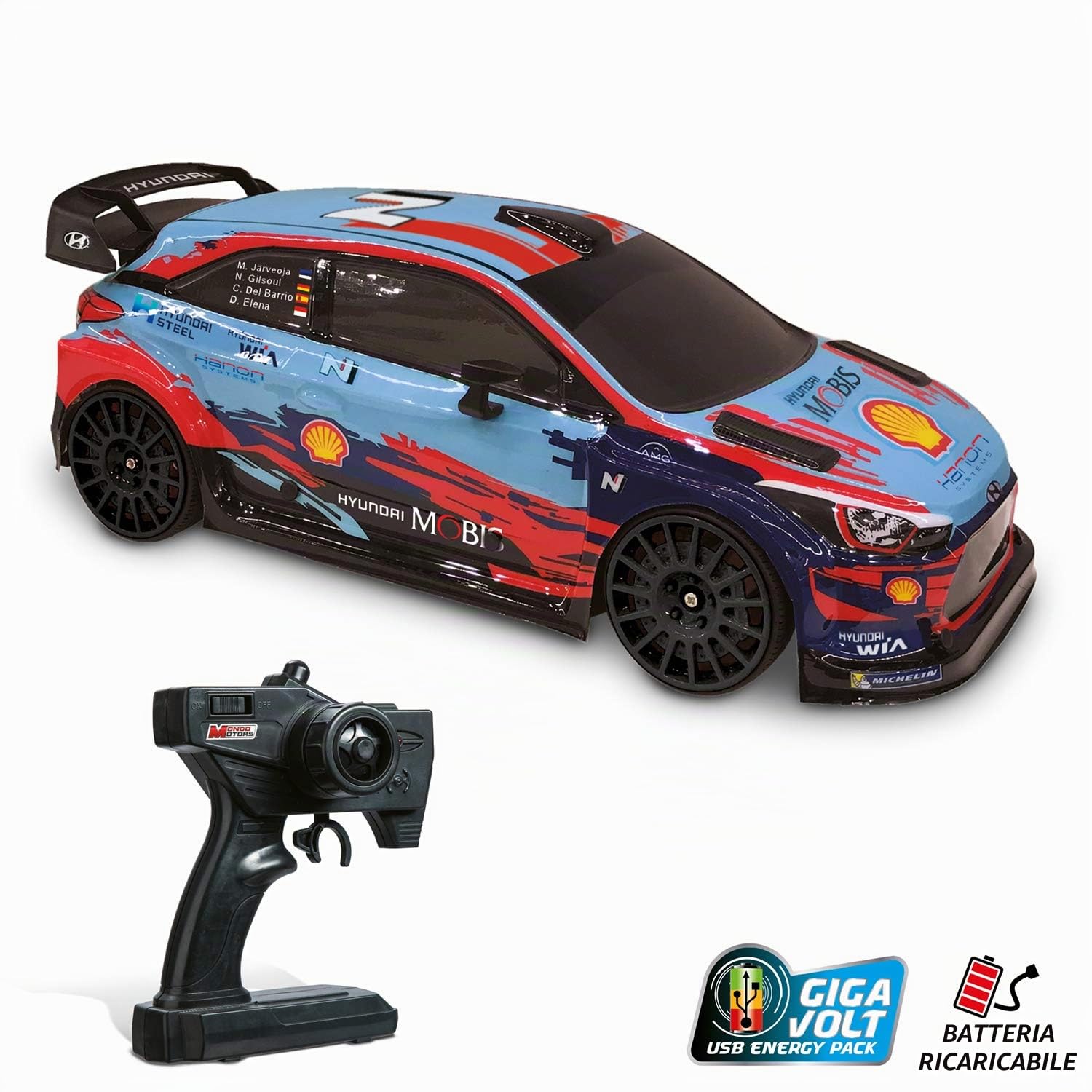 Mondo Motors - Hyundai i20 WRC - modello in scala 1:10 - fino a 20 km/h di velocità - auto giocattolo per bambini - 63667