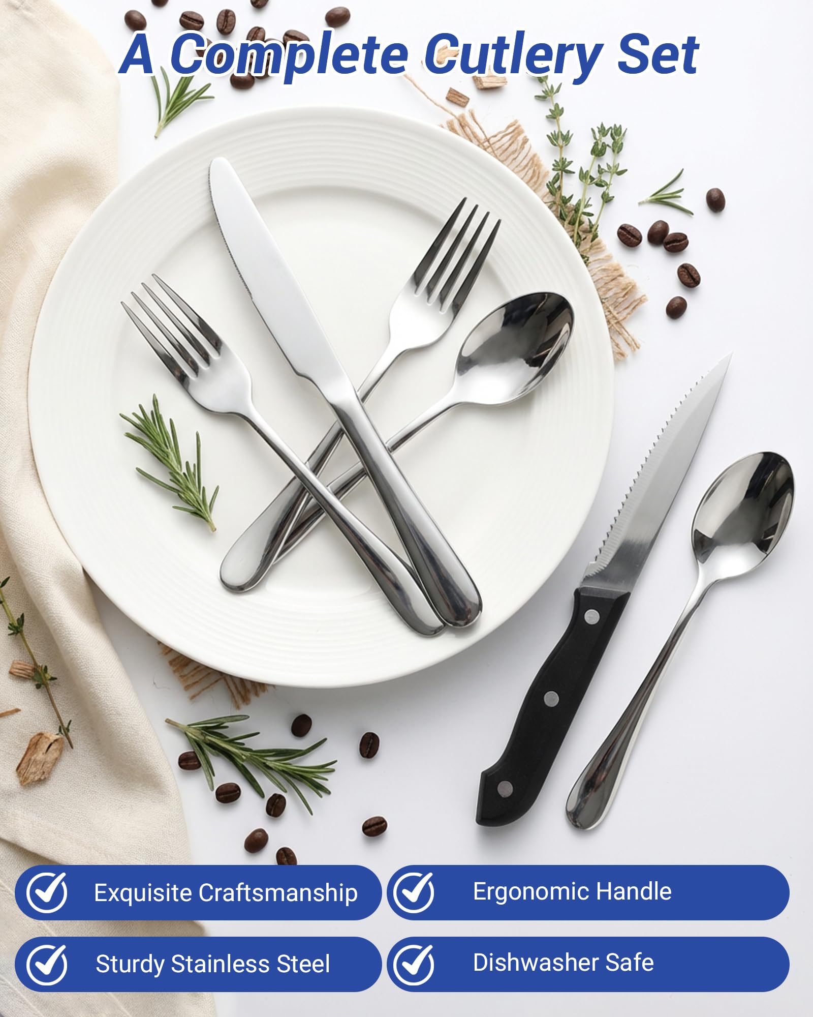 Cubiertos Acero Inoxidable 8 Personen, Juego de Cubiertos Rostfrei Spülmaschinenfest, Messer Und Gabel Set Für Familien, Feierlichkeiten Und Hausgebrauch (48 Stück)