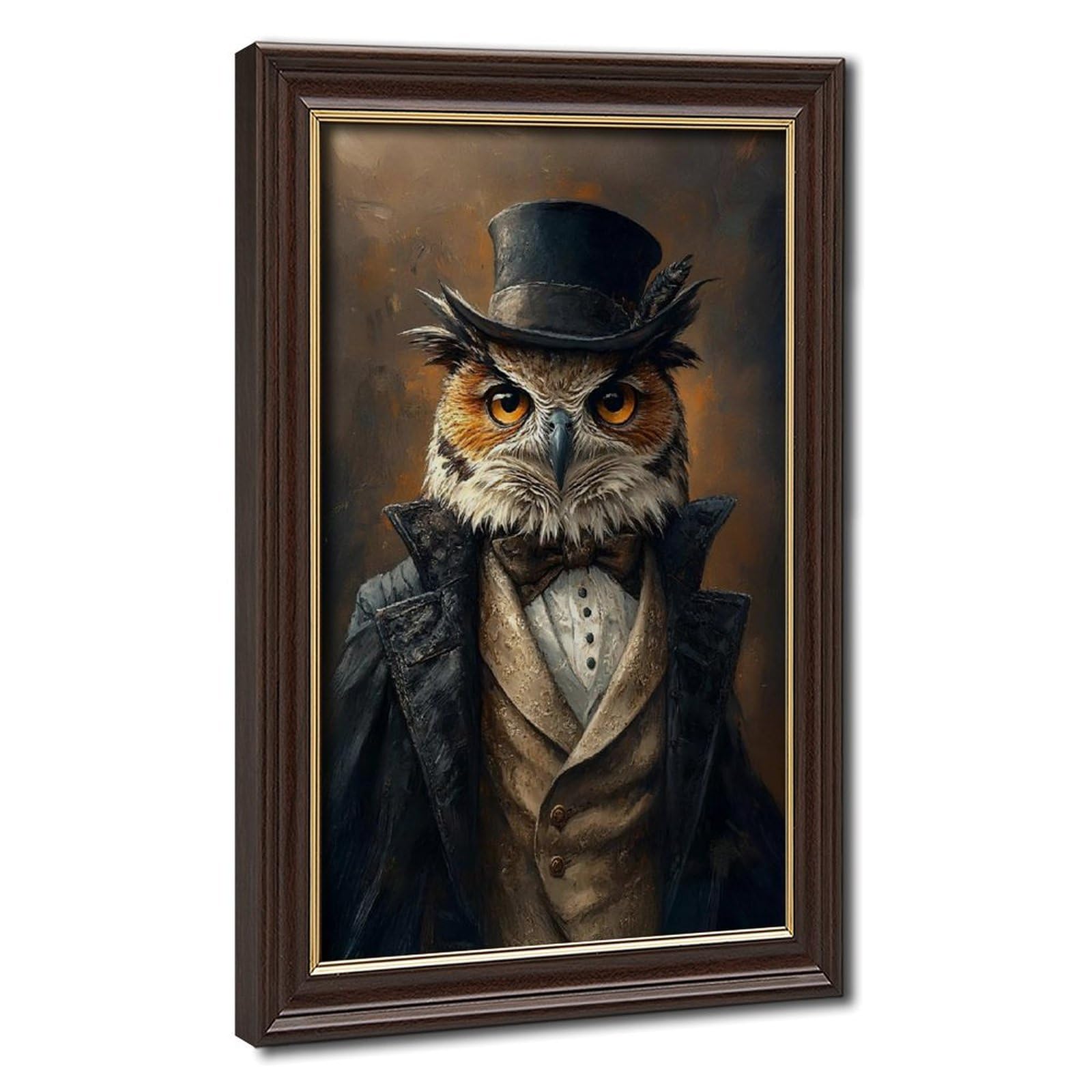 Bareronor Mokume Gane Frame-Style Gentleman Eagle Owl Vintage Canvas Poster For Office Decor Gift