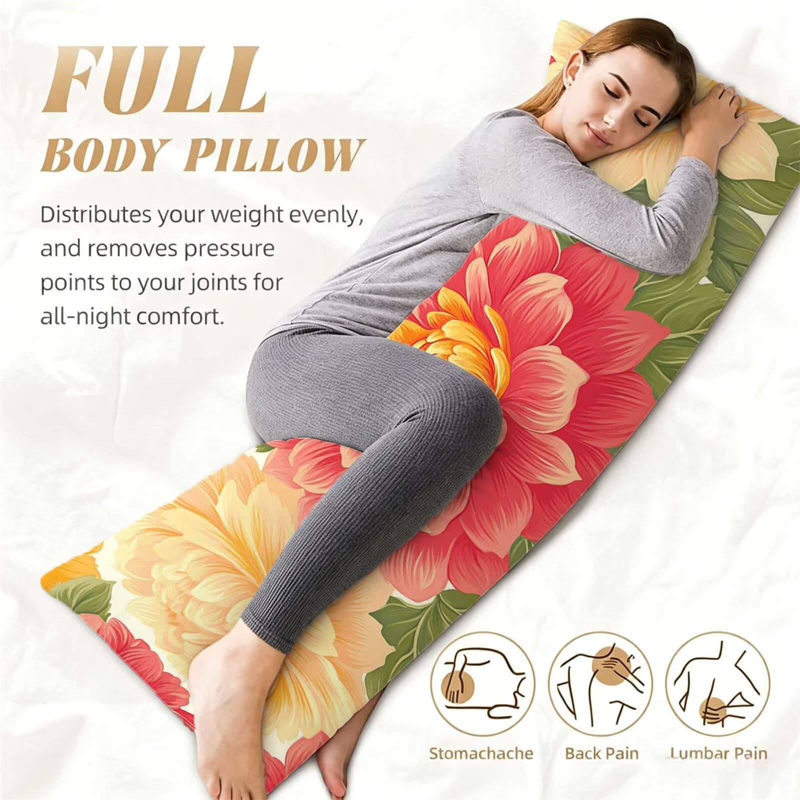 Funda de Almohada 60 x 180 cm Rosa Protector Almohada 180 cm con Cremallera Invisible, Lino Durable y Transpirable Pillow Case Festival Impresión a Doble Cara para Cama, Sofá y Dormitorio dg-383