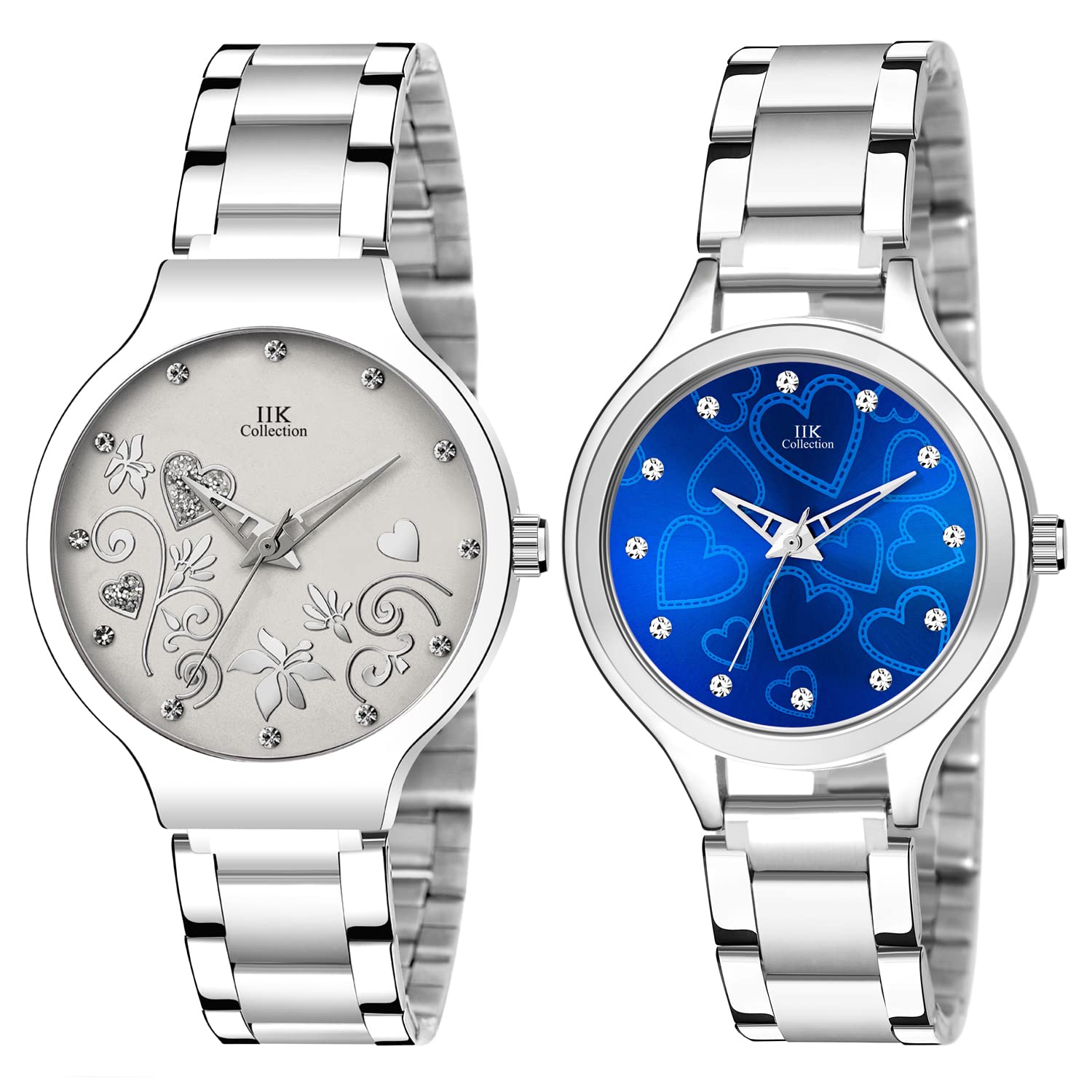 IIK COLLECTION Analogue Round Studed Dial with Silver Bracelet Strap Girls & Womens Wrist Watch (Pack of 2) (B09P1GW5G8) Amazon Price History, Amazon Price Tracker