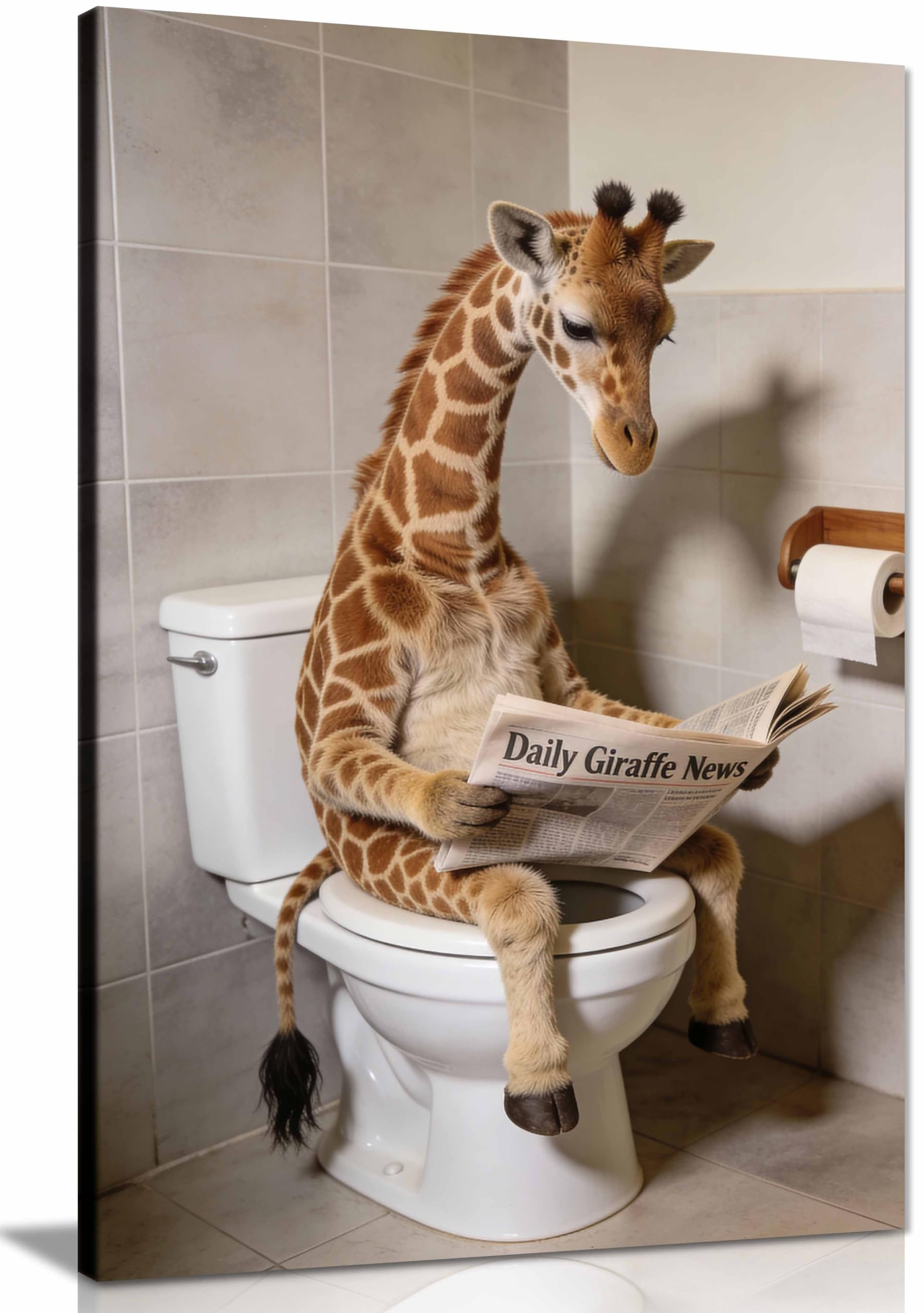 Panther Print Framed Canvas Wall Art Funny Giraffe Toilet Print – Bathroom & Toilet Wall Art Print, Pictures For Home Walls, Bedroom, Living Room & Bathroom Decor 31X20cm (12X8in)
