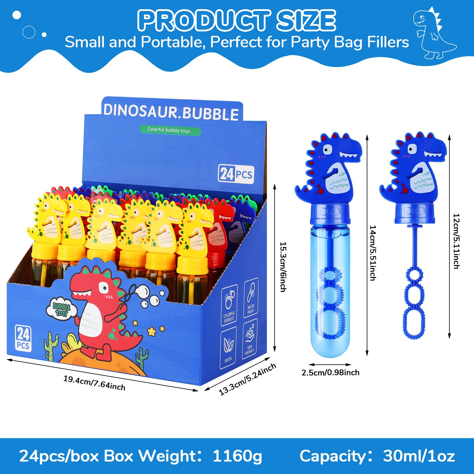 Ucradle 24 Stück Seifenblasen Set für Kinder - Dinosaurier Seifenblasen Stäbe Spielzeug mit 35ml Seifenblasen Nachfüllflasche, Bubble Sticks Geschenke für Hochzeit Party Mitgebsel Kindergeburtstag