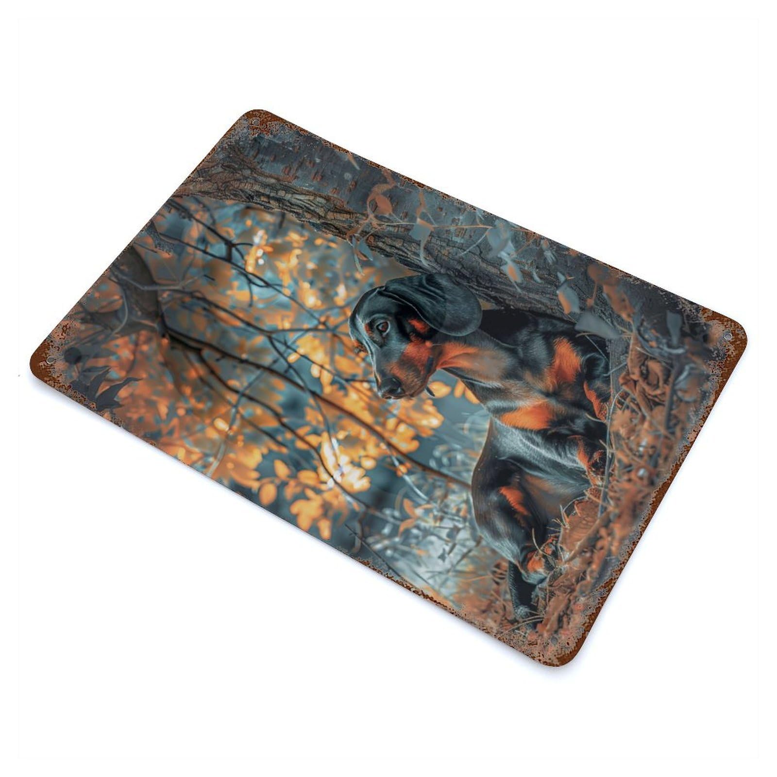 Distressed Metal Wall Sign Dachshund Under A Tree 11.8"x7.9", Vintage Wall Decor for Garage, Bar And Workshop Decor