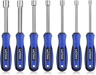 7-Piece SAE Nut Driver Set - 3/16, 1/4, 5/16, 11/32, 3/8, 7/16, 1/2 Inch Hex Nut Driver Set, 3.5 Inch (1 Inch Hollow, 2.5 Inch Solid) Shaft Nut Driver