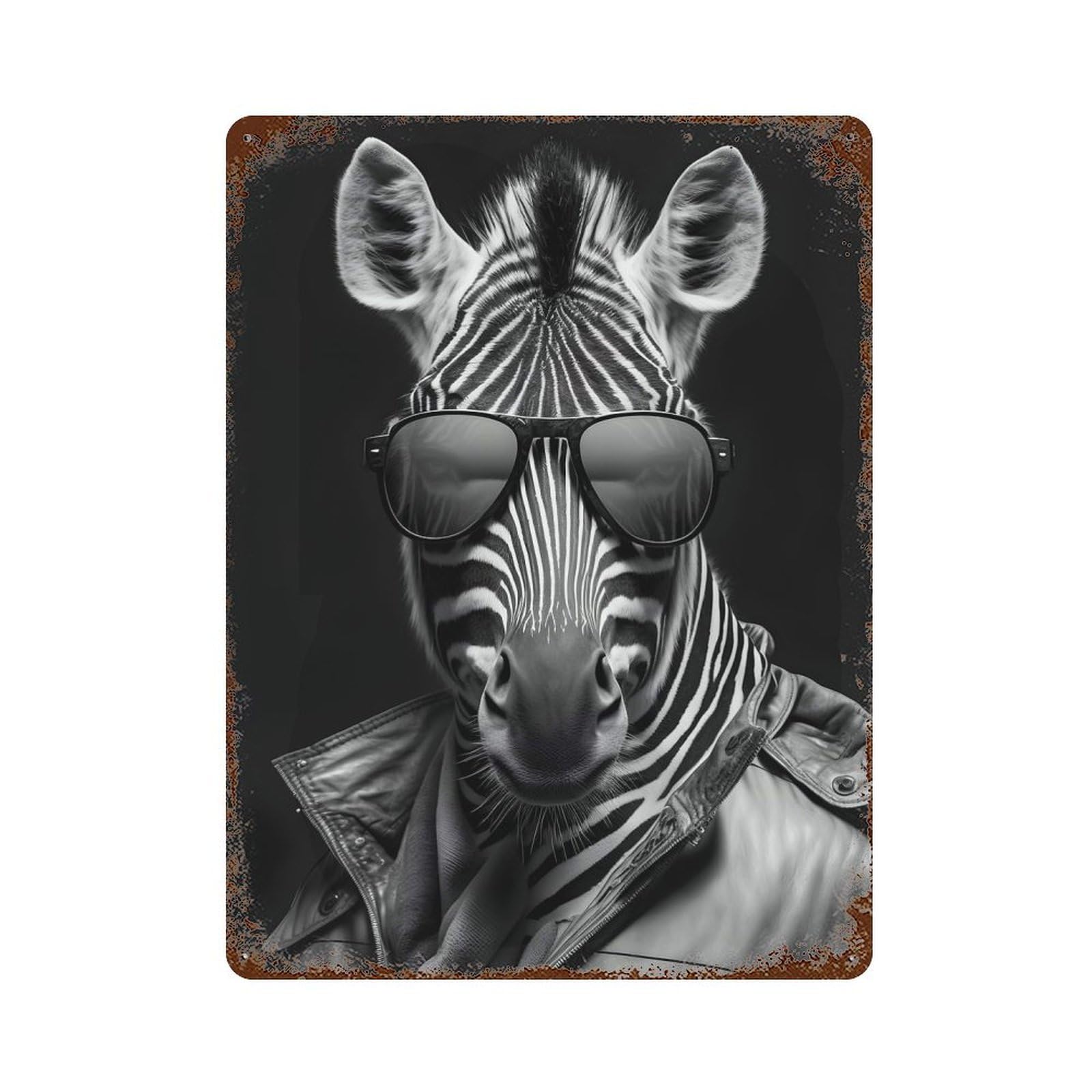 Cool Zebra Modern Black 15.7"x11.8" Weathered Tin Sign, Shabby Chic Decor for Farmhouse, Kitchen And Entryway Decor