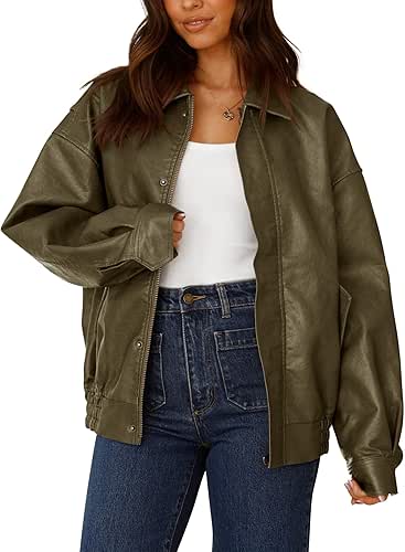 PRETTYGARDEN Women's Faux Leather Motorcycle Jacket Trendy Fall Spring Clothes