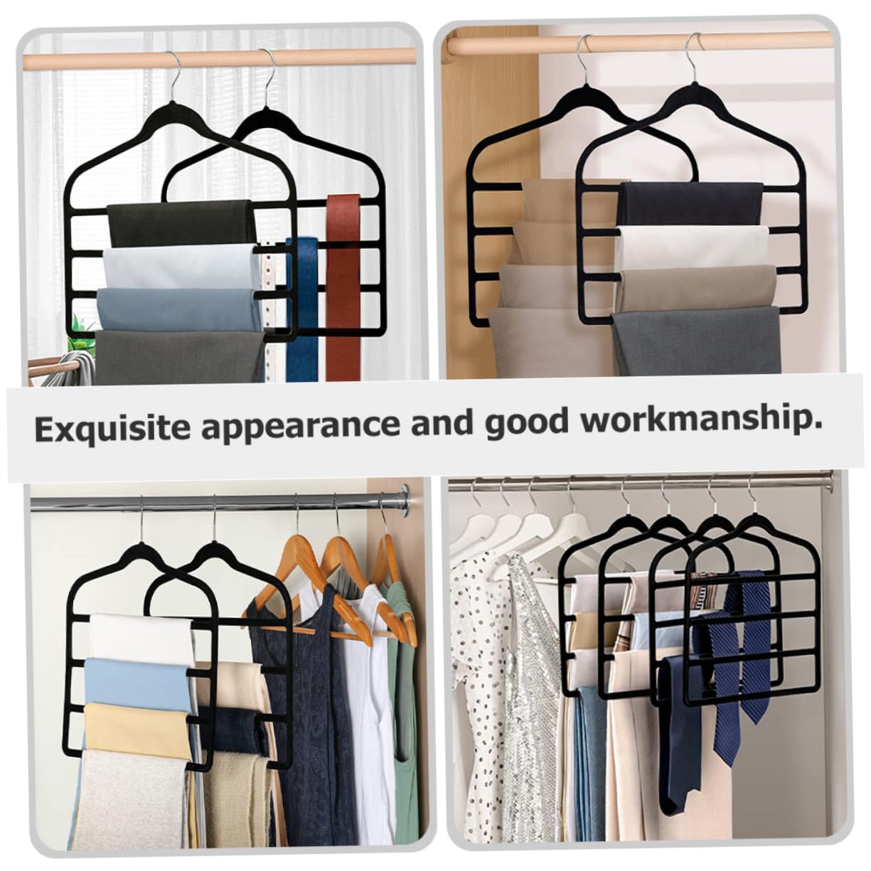 Cabilock 5 Stück-Pack Platzsparende Multifunktionale Hosenbügel aus Abs mit Flockiger Oberfläche Mehrlagig und Sicher für Hosen und Krawatten im Kleiderschrank Zuhause