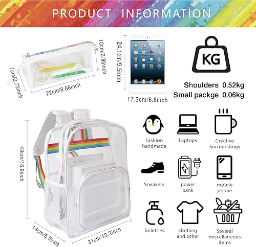 Miniatura 6 de canlodoo Mochila transparente,Bolsa transparente aprobada para estadios,Mochilas transparentes resistentes,Mochila transparente impermeable con una