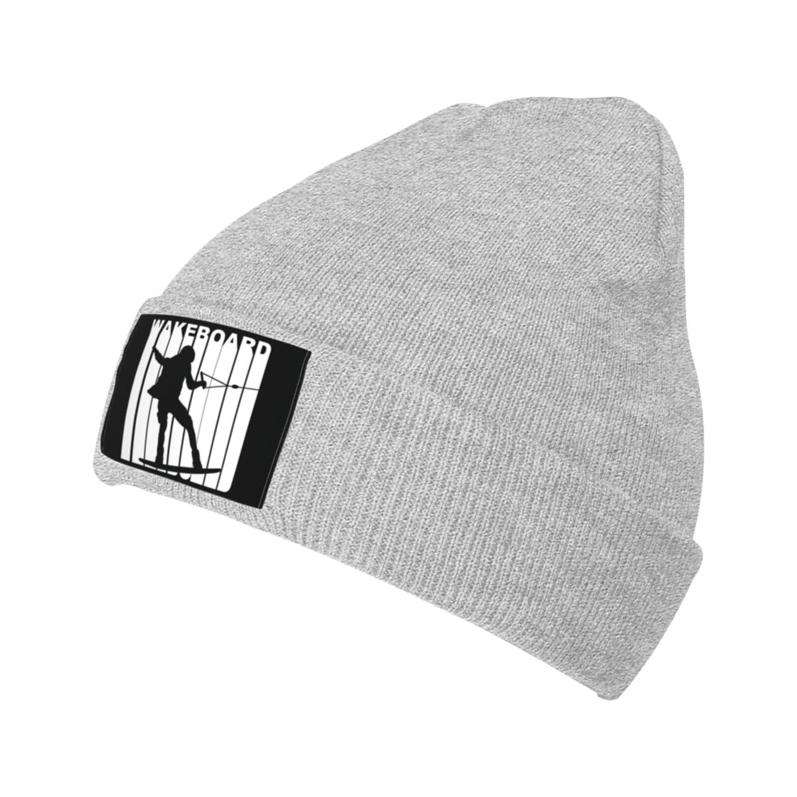 Kwqdozf Unisex Gray Silhouette Wakeboard,Knitted Hats, Knitted Skull Hats, Pullover Hats, Black