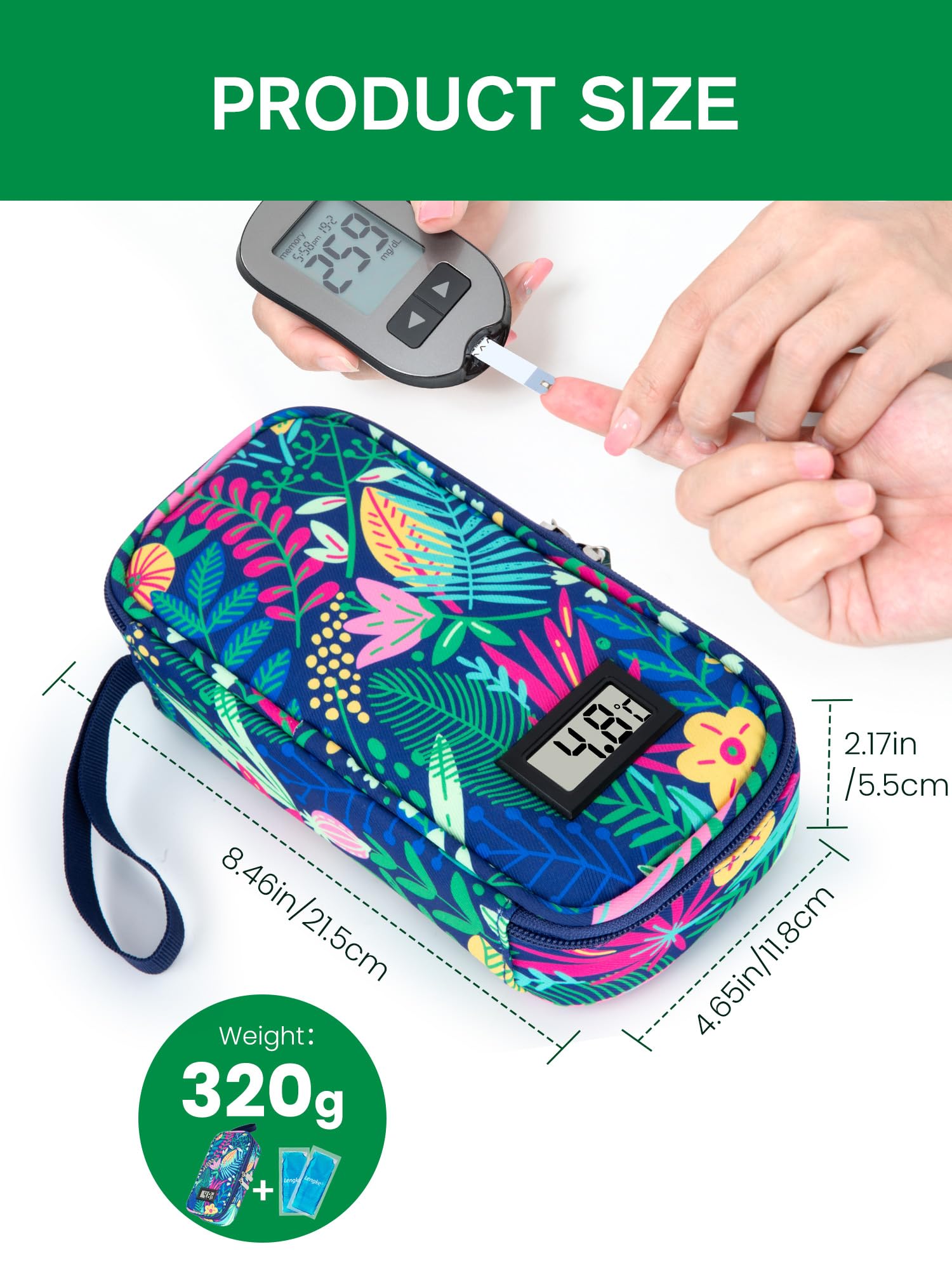 SUNMON Pochette Isotherme Insuline, Pochette Isotherme Medicament avec Affichage de Température, Glacière Insuline avec 2 Sac de Glace Certifiés TSA, Etui pour Stylo à Insuline pour Voyage