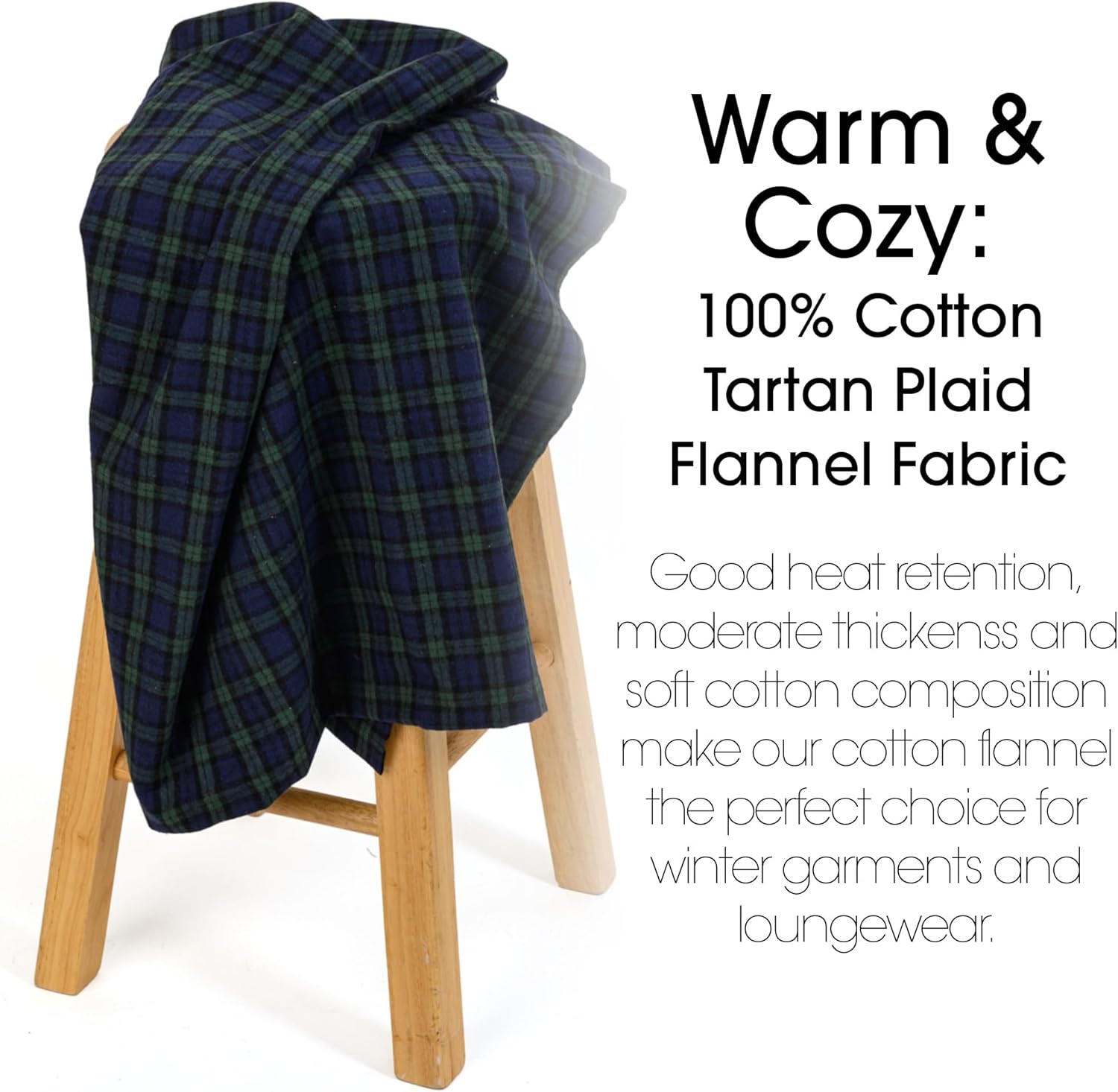 Pico Textiles 2 Yards Bolt Blue and Green Blackwatch Tartan Plaid Flannel Fabric - 60" Wide - 100% Cotton - Sold by The Yard - for Shirts, Scarves, Pajamas & Receiving Blankets