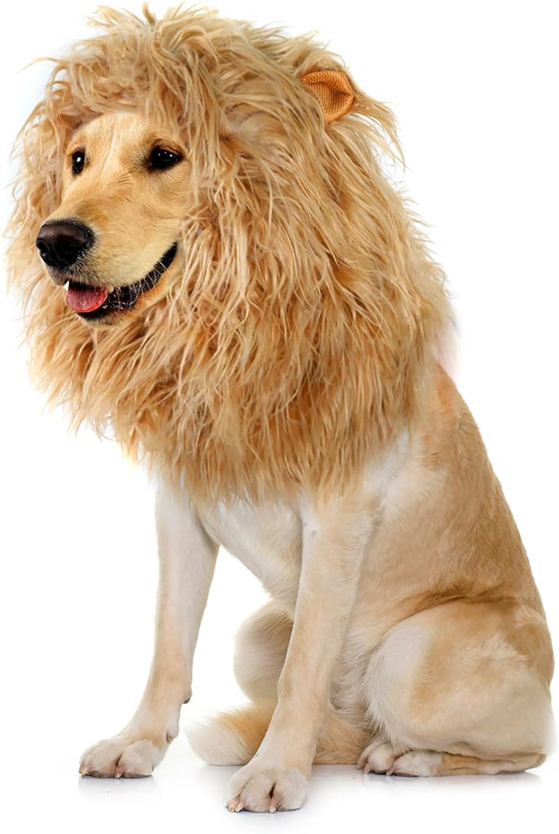 Onmygogo Lion Mane Wig for Dogs with Ears, Funny Pet Costumes for Halloween Christmas