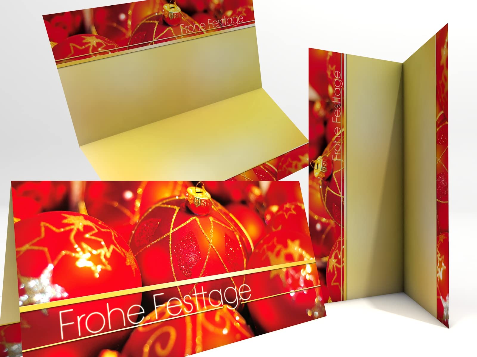 Tarjetas de Navidad con diseño de bolas de Navidad rojas, 50 unidades, DIN largo, interior imprimible