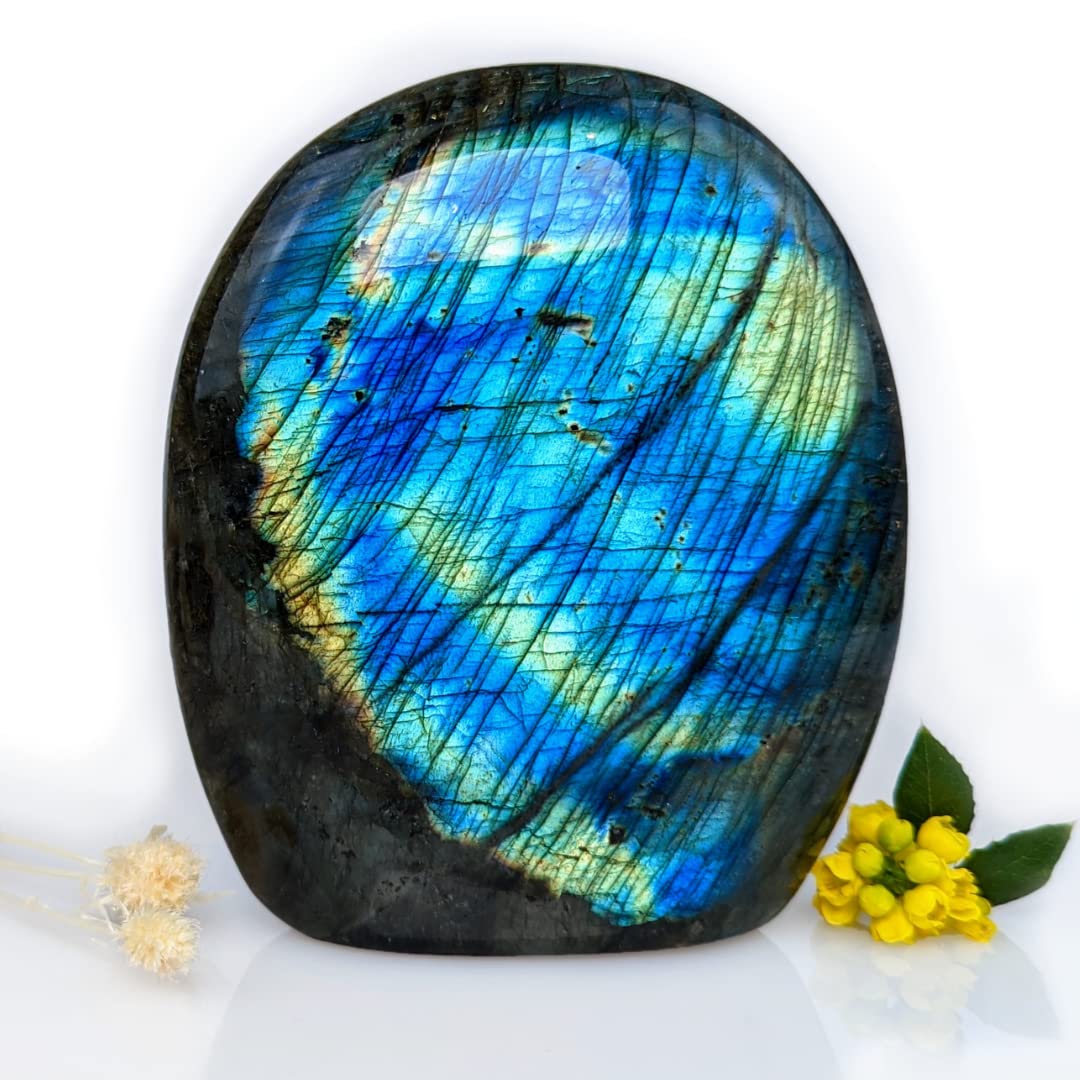 Labradorite, Grosse pierre naturelle, Forme libre à poser 100% fait-main dans notre atelier, pierre Haute Qualité Ethique pour Lithothérapie, Bien-être, Méditation…