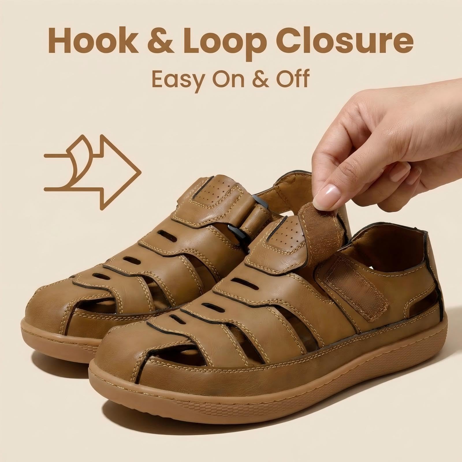 MAIZUN Sandalias de cuero para hombre, sandalias deportivas con puntera cerrada, cómodas, zapatos de verano, pescador, playa, atletismo, senderismo, al aire libre
