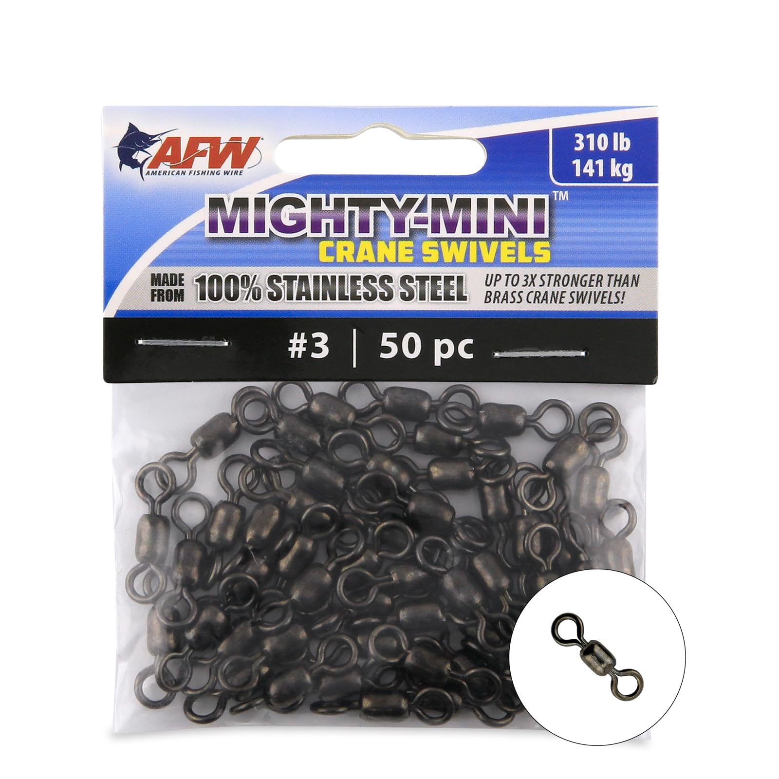 American Fishing Wire Mighty Mini Snap Crane Swivels - 100% Stainless Steel, 3X Stronger Than Brass, Up to 600lb Test - Essential Fishing Gear for Every Tackle Box - Ideal for Any Fishing Line Leader