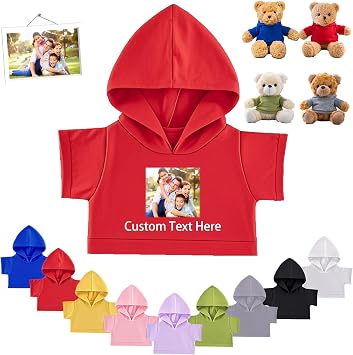Personalised Teddy Bear Clothes with Photo Text, Custom Stuffed Animal Clothes Fit 8-16inch Stuffed Bear Clothing, Personalised Doll Clothing Make Your Own Plush Doll Shirt