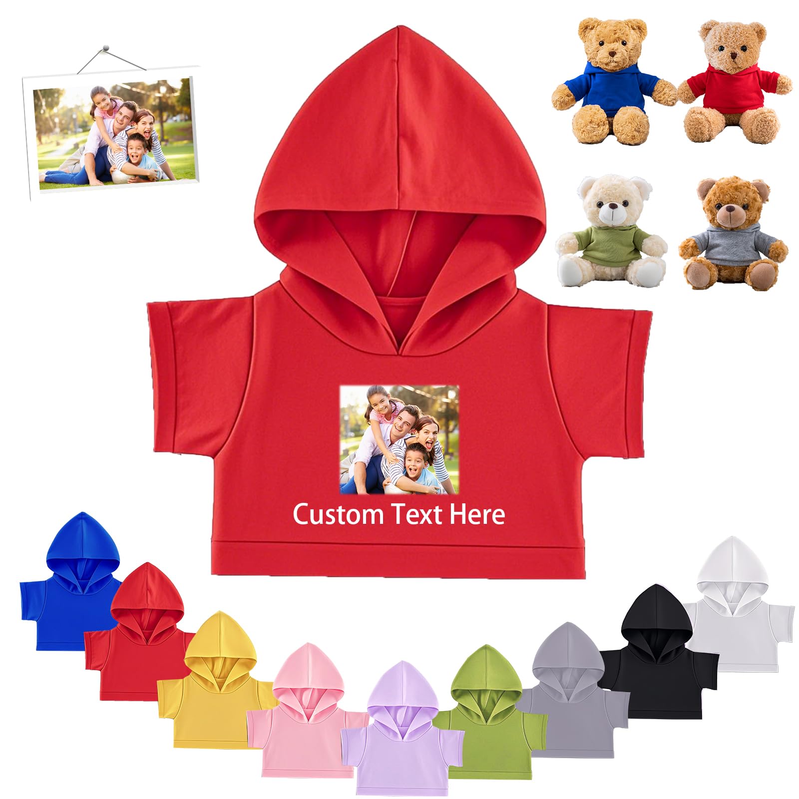FAHOXUMR Personalised Teddy Bear Clothes with Photo Text, Custom Stuffed Animal Clothes Fit 8-16inch Stuffed Bear Clothing, Personalised Doll Clothing Make Your Own Plush Doll Shirt