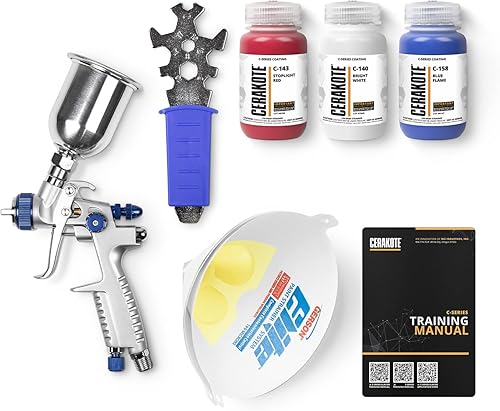 CERAKOTE Serie C - Kit de iniciación rojo, blanco y azul (C-140, C-143, C-158 de 4 onzas cada uno) - Todo lo necesario para rociar Cerakote - Curado