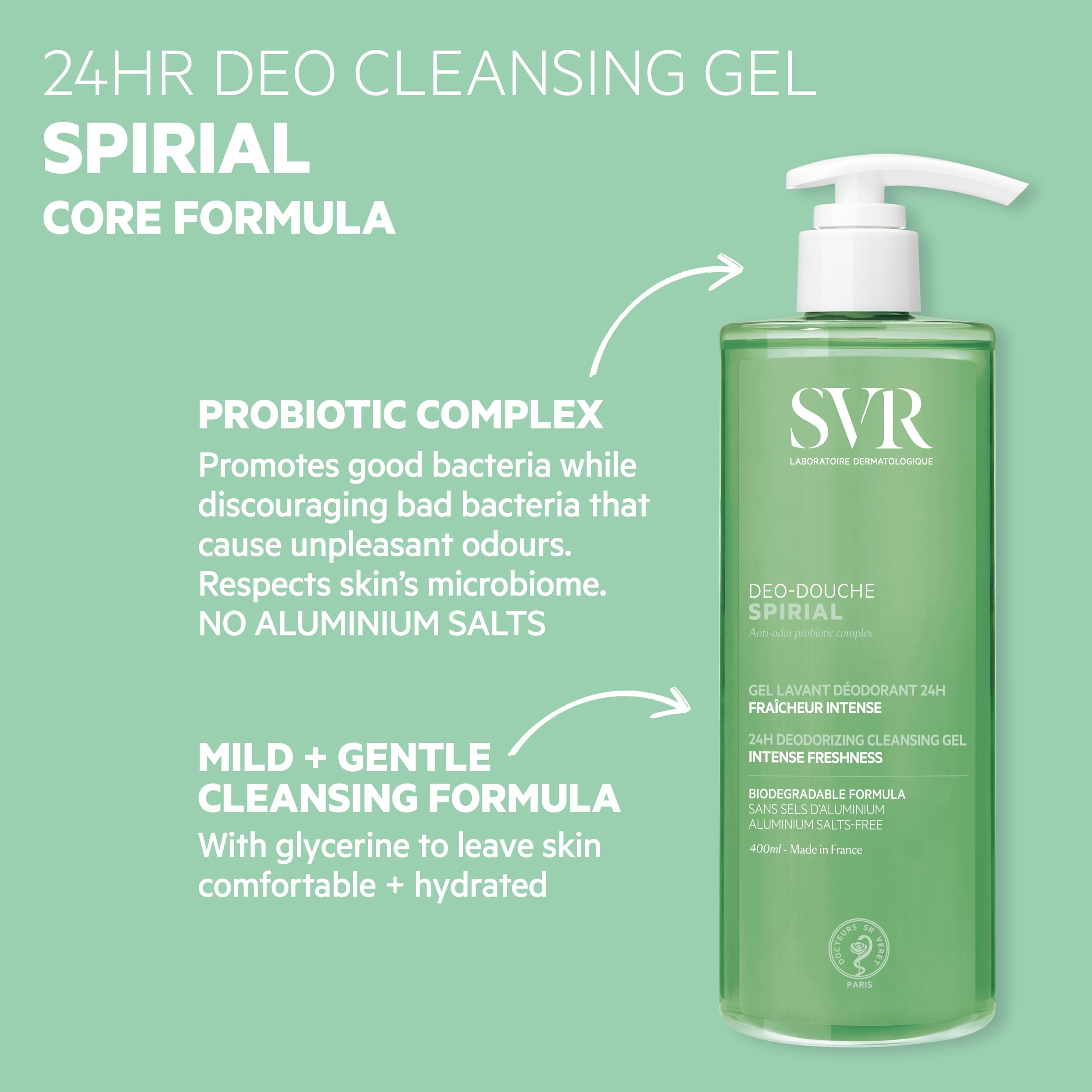 SVR SPIRIAL All-over 24hr Deodorising Wash-Off Cleansing Gel, Aluminium Salts-Free (400ml Refill), 401 ml (Pack of 1) - Image 3