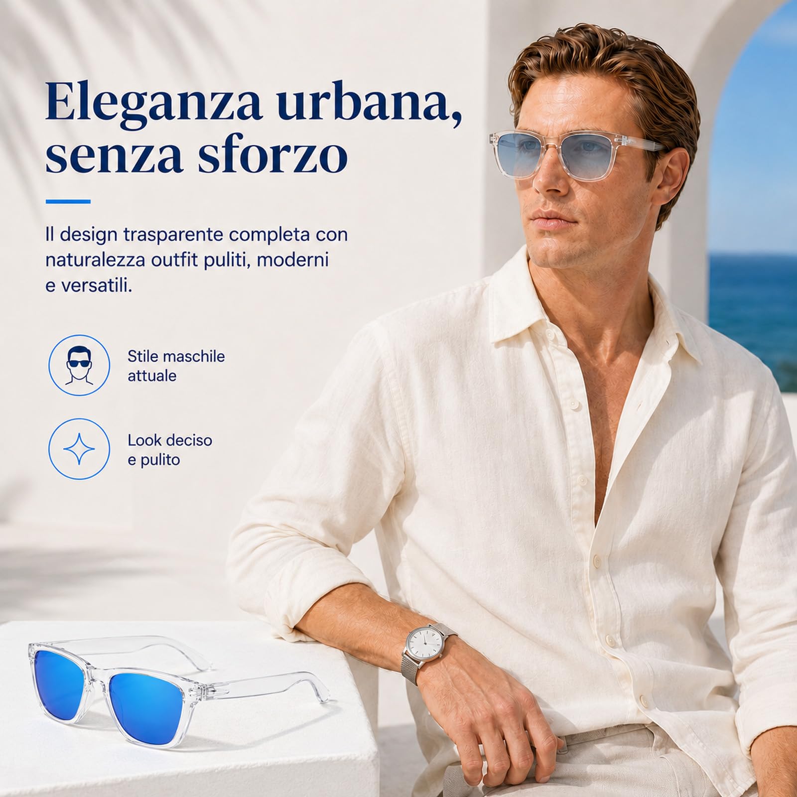 MarcoMoretti Occhiali da Sole UV400 Lenti Blu Unisex