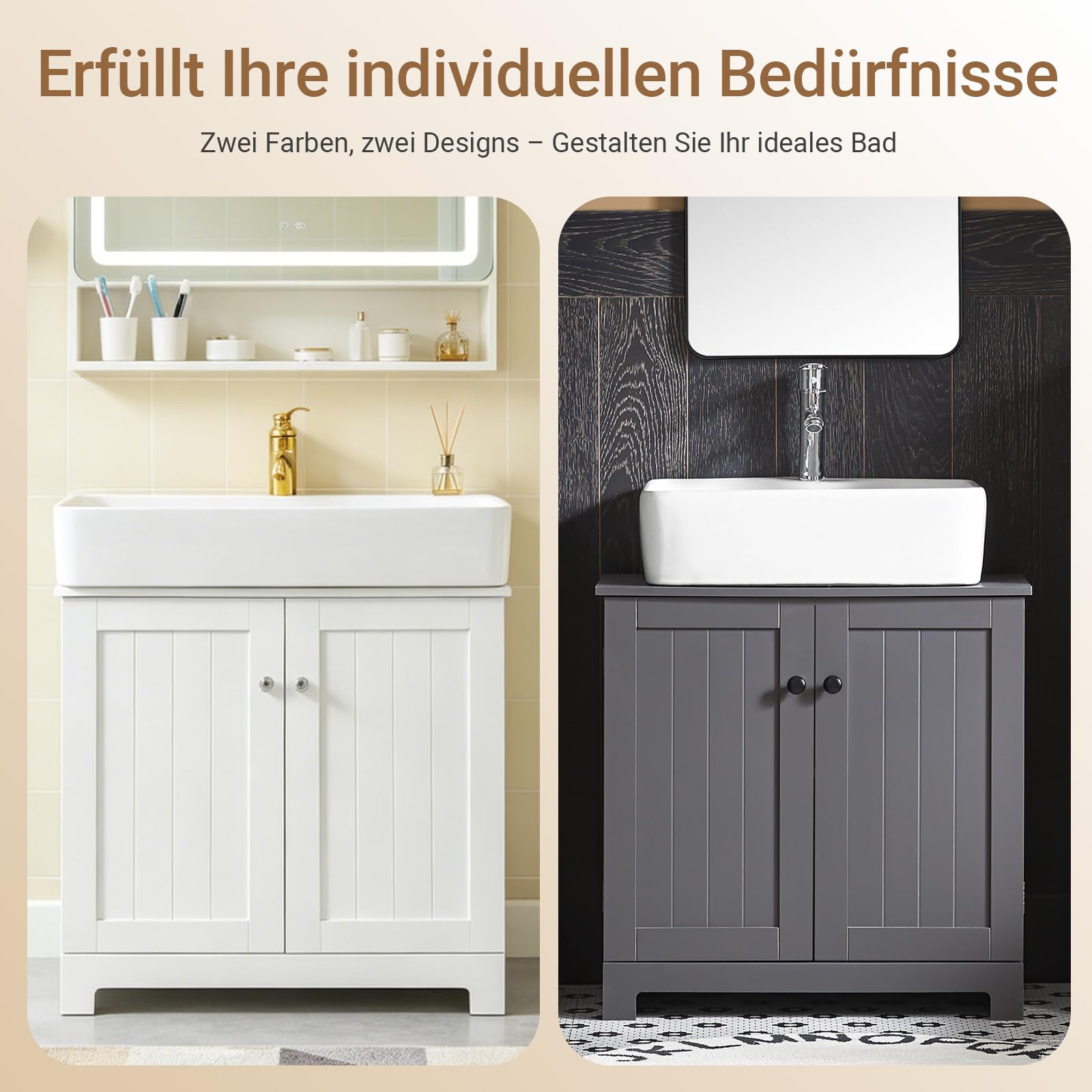SoBuy Waschbeckenunterschrank mit Siphonöffnung 60x60x29cm für Badezimmer