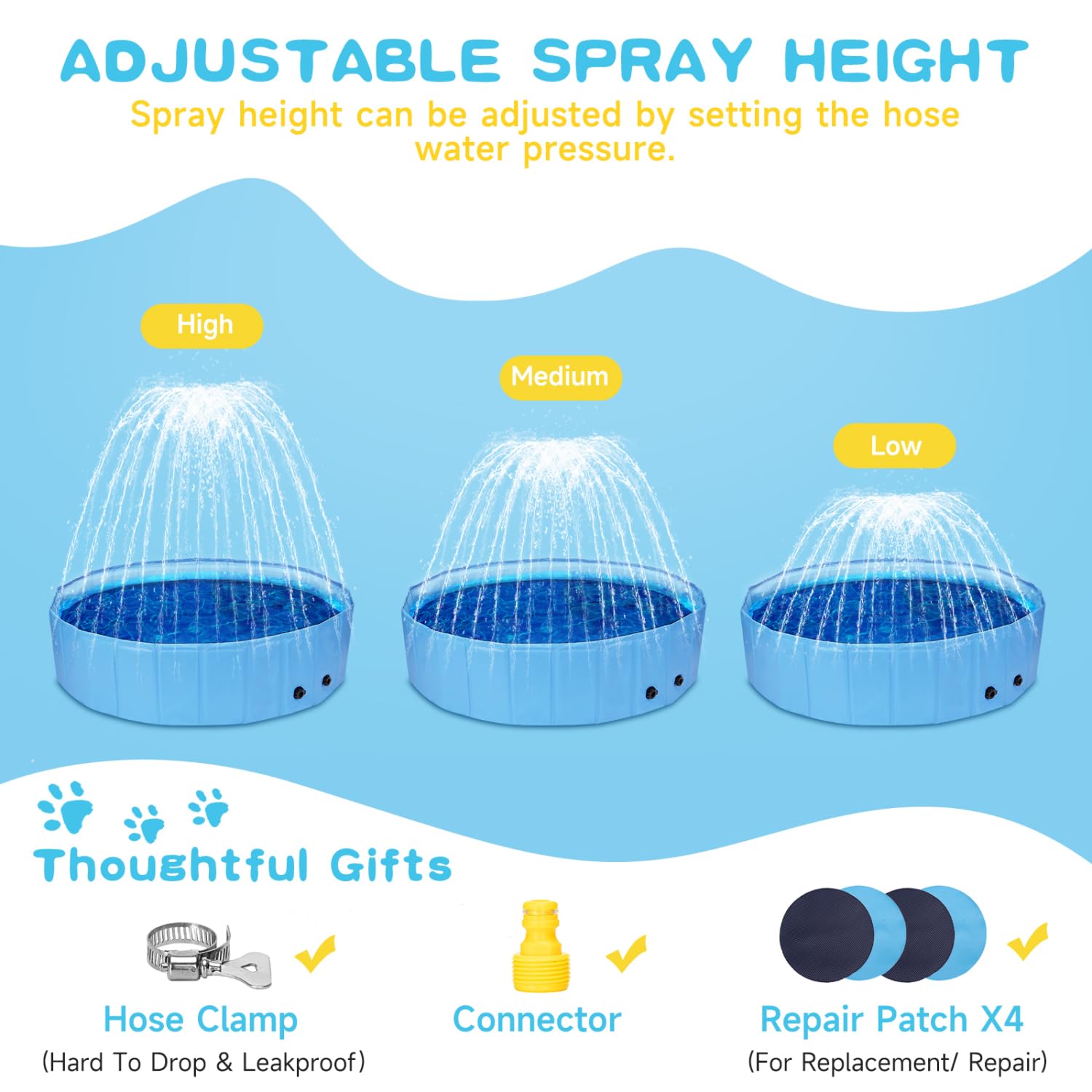 Nobleza Piscina para Perros Plegable Portátil PVC 160x30cm Antideslizante Bañera con Aspersor 2 en 1