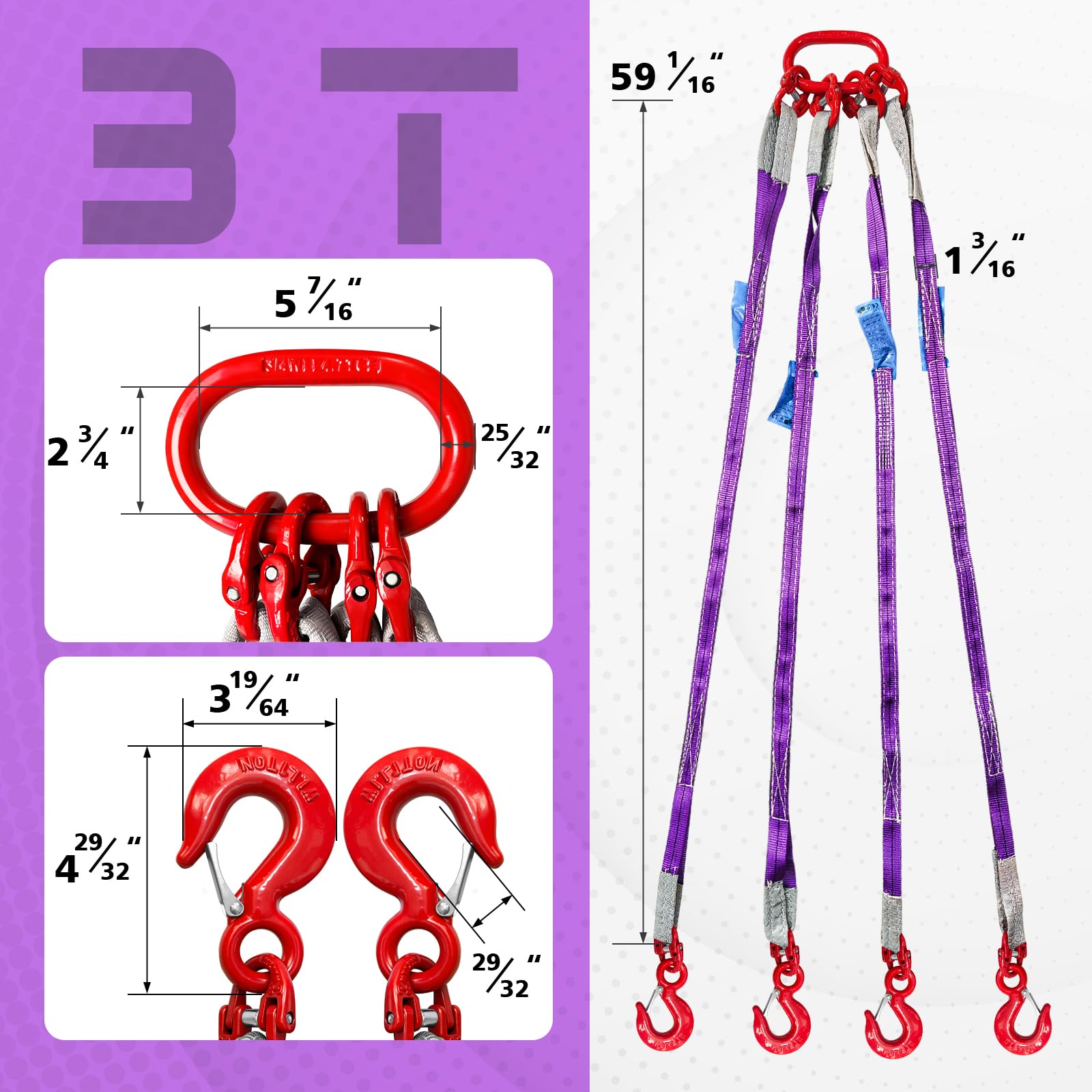 Heavy-Duty Lifting Slings - 5ft with Hooks -10 Heavy-Duty Lifting Slings - 5ft with Hooks -10