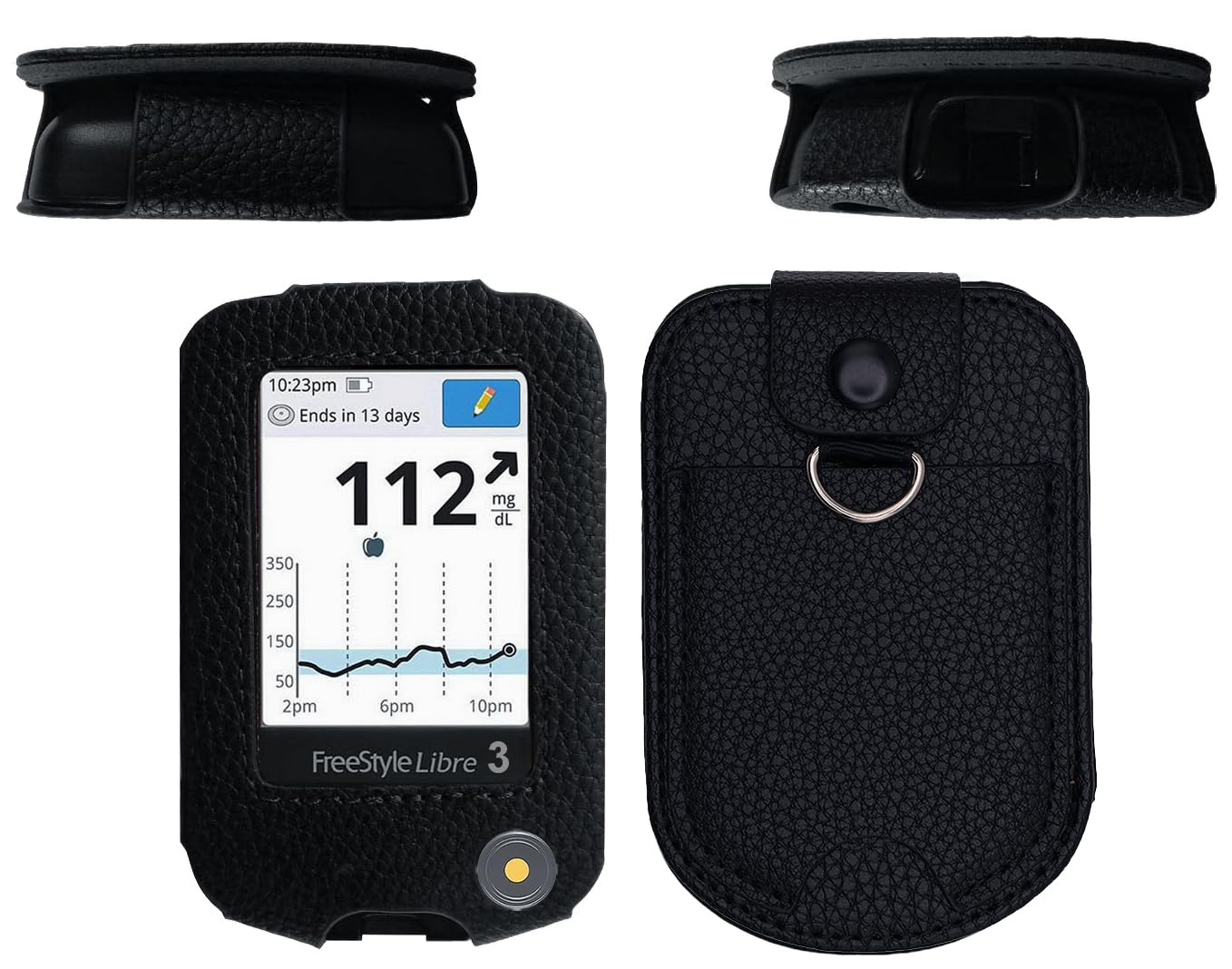 Premium Holster Case with Pocket (Lanyard Included) for Freestyle Libre 3/ Freestyle Libre 2 (Back Pocket can Carry a Tracker) (Black)