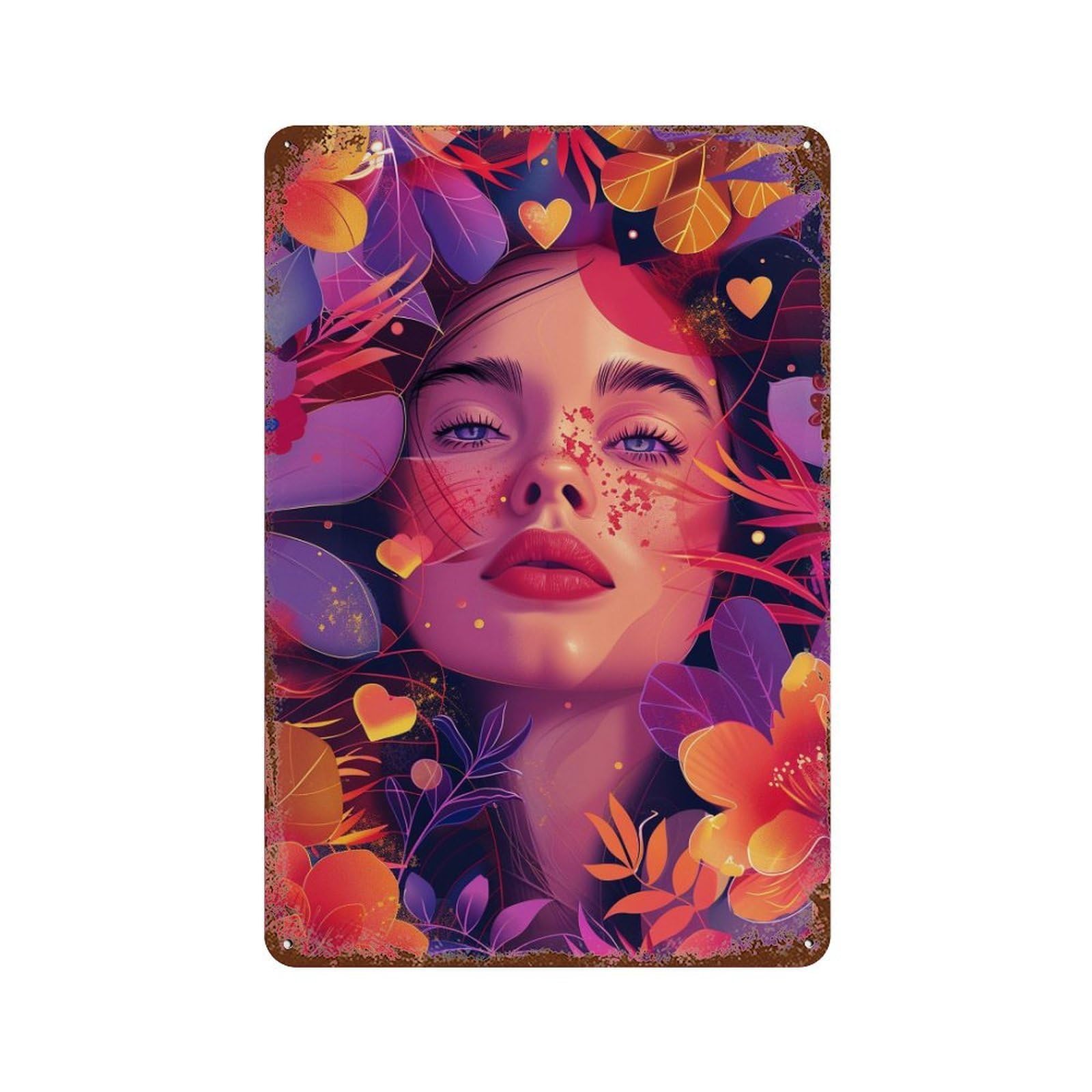 Floral Fantasy Portrait -1 Retro Metal Sign 11.8"x7.9", Farmhouse Wall Decor for Garage, Pub Or Kitchen