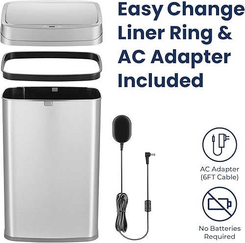 Miniatura 9 de Ninestars ONT-50-81SL - Basurero inteligente neutralizador de olores de 13 galones, purificación dual UV + ozono, control de olor, sensor de